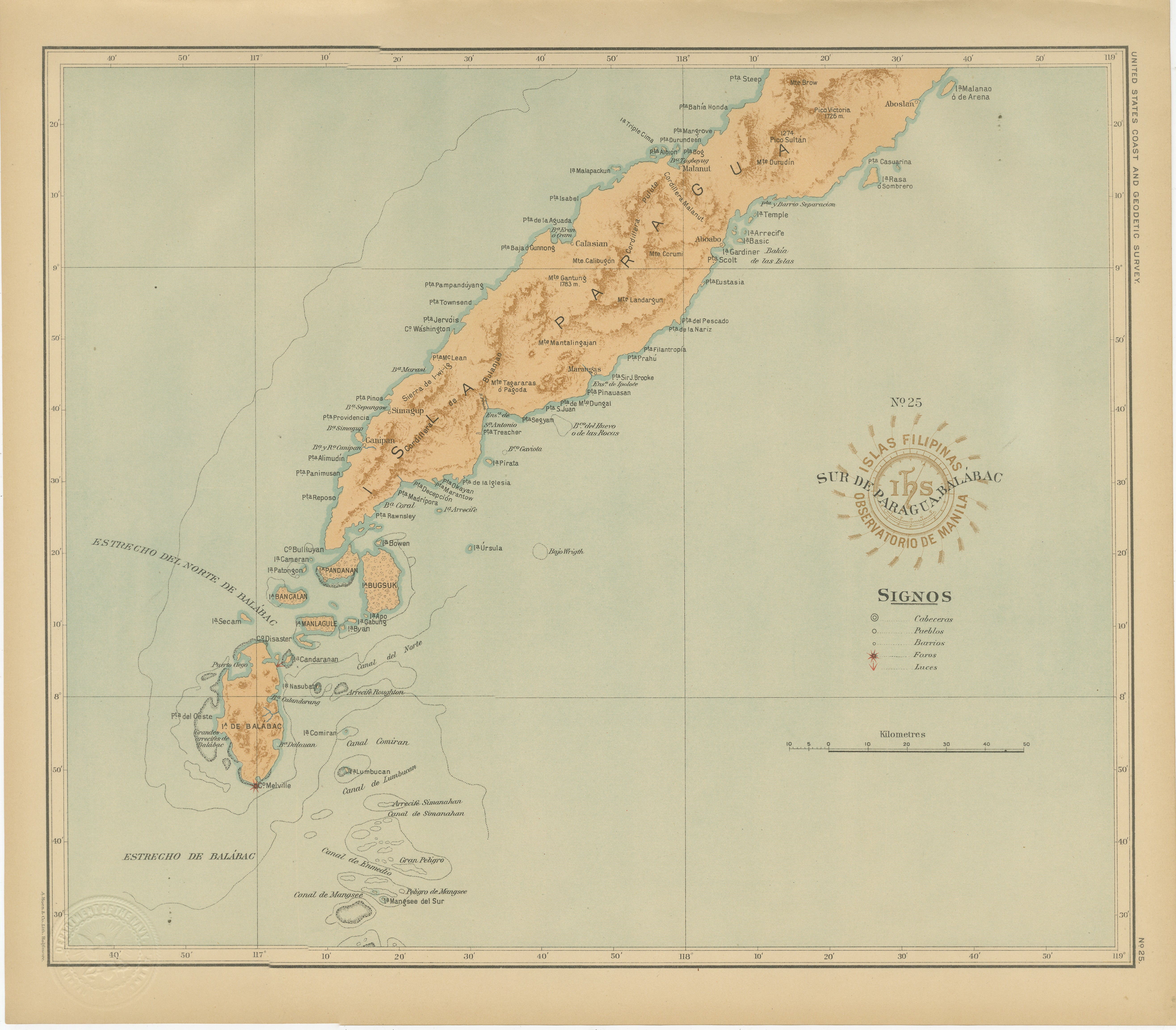 Map of Southern Palawan and the Balabac Islands – Observatorio de Manila, 1899