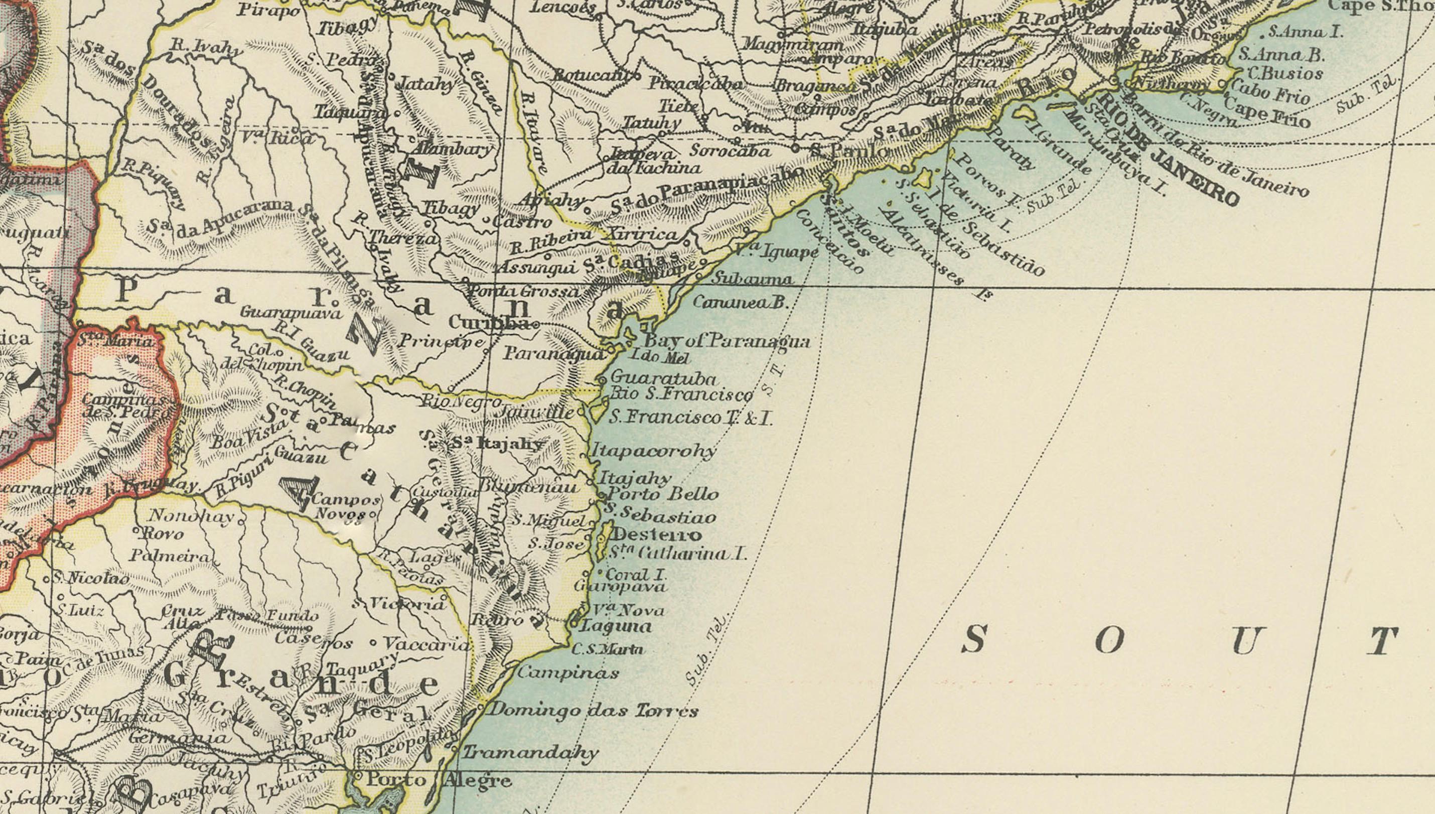 Mapa del sur de Sudamérica - Grabado ricamente detallado de K.Johnston, 1903 siglo XX en venta