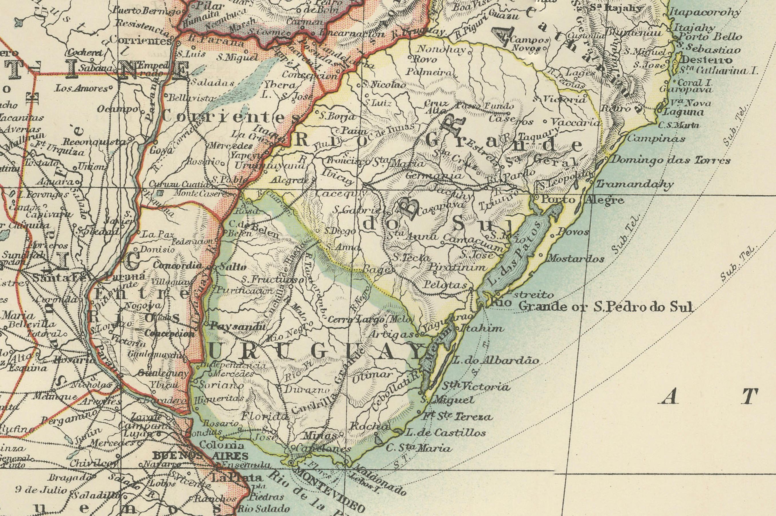 Mapa del sur de Sudamérica - Grabado ricamente detallado de K.Johnston, 1903 Papel en venta