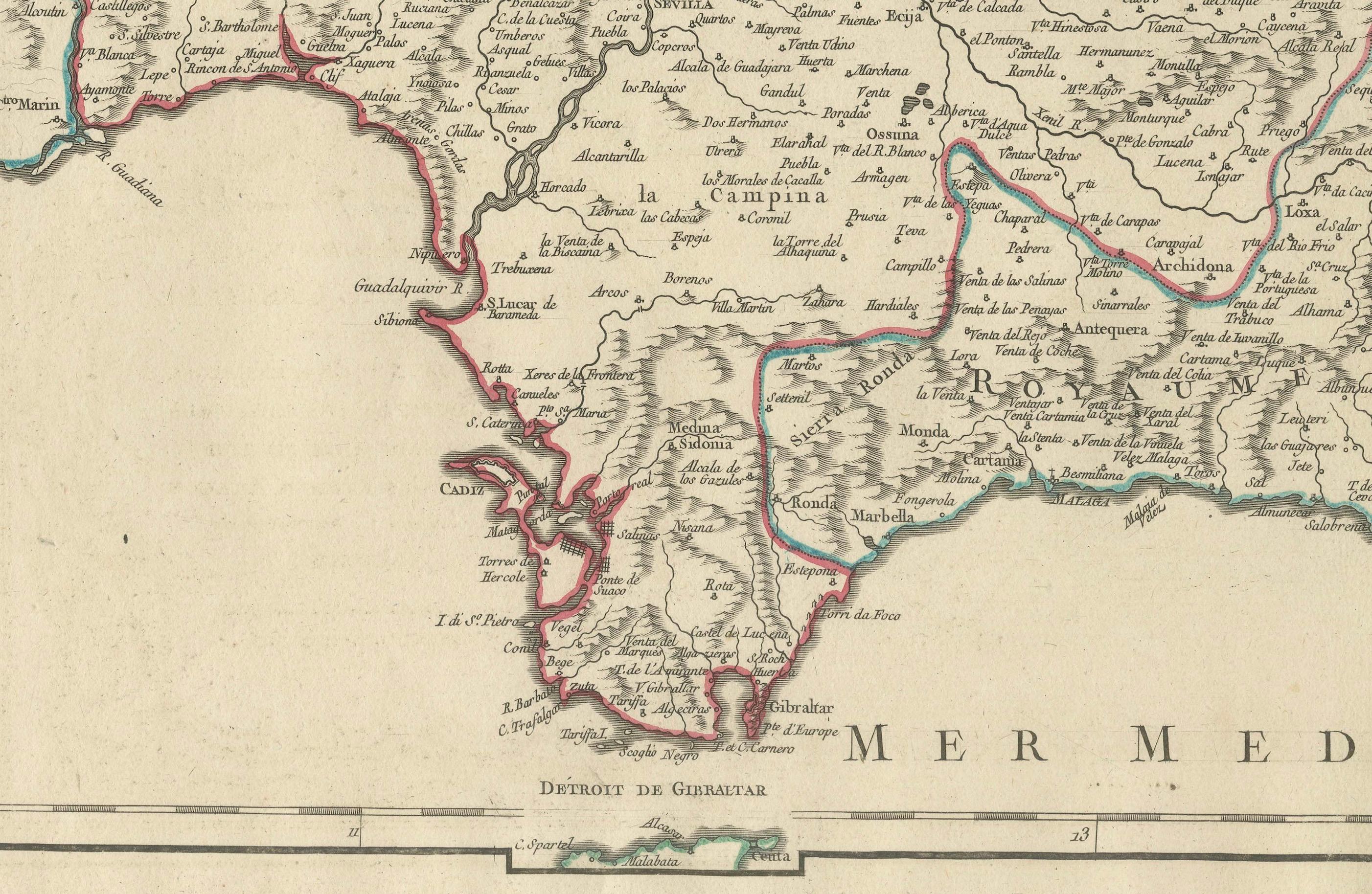 Map von Südspanien mit Darstellungen von Castile, Andalusien, Granada, Murcia und Valencia (18. Jahrhundert) im Angebot