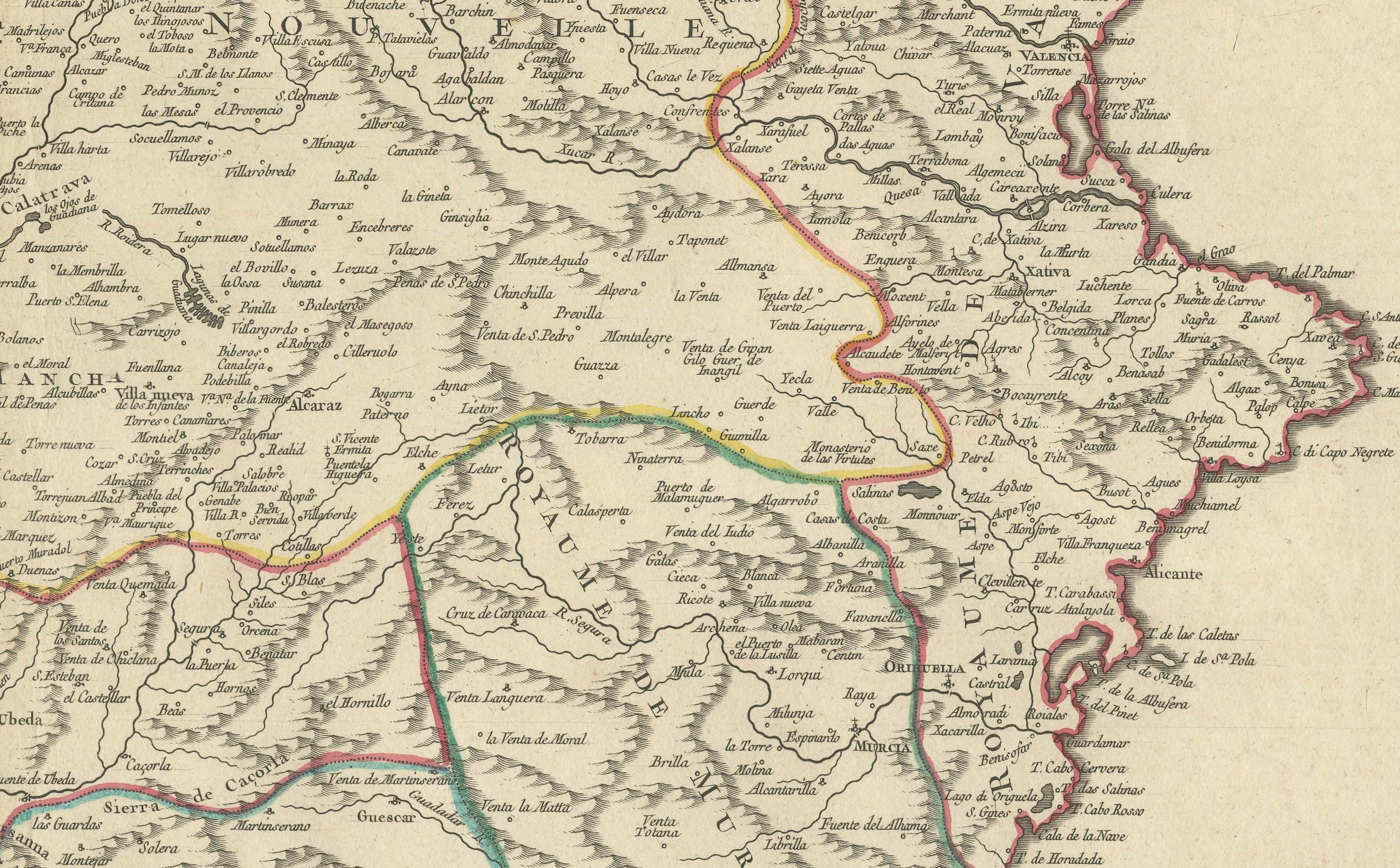 Map von Südspanien mit Darstellungen von Castile, Andalusien, Granada, Murcia und Valencia (Papier) im Angebot