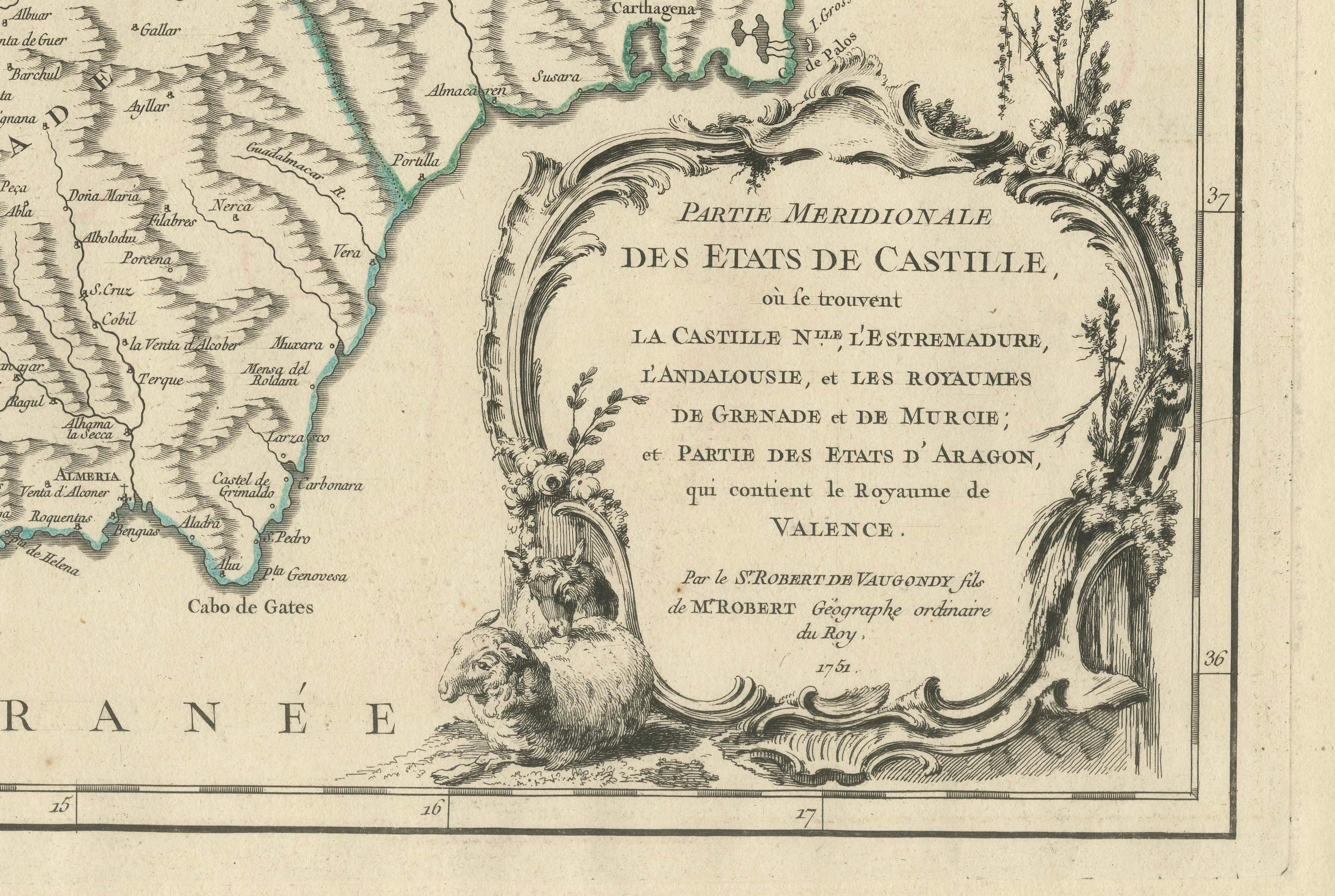 Map von Südspanien mit Darstellungen von Castile, Andalusien, Granada, Murcia und Valencia im Angebot 2