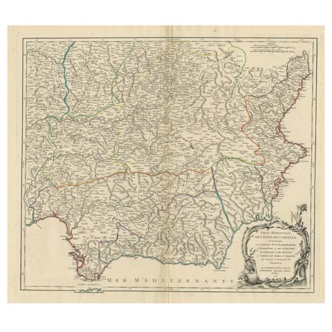 Map of Southern Spain Depicting Castile, Andalusia, Granada, Murcia and Valencia