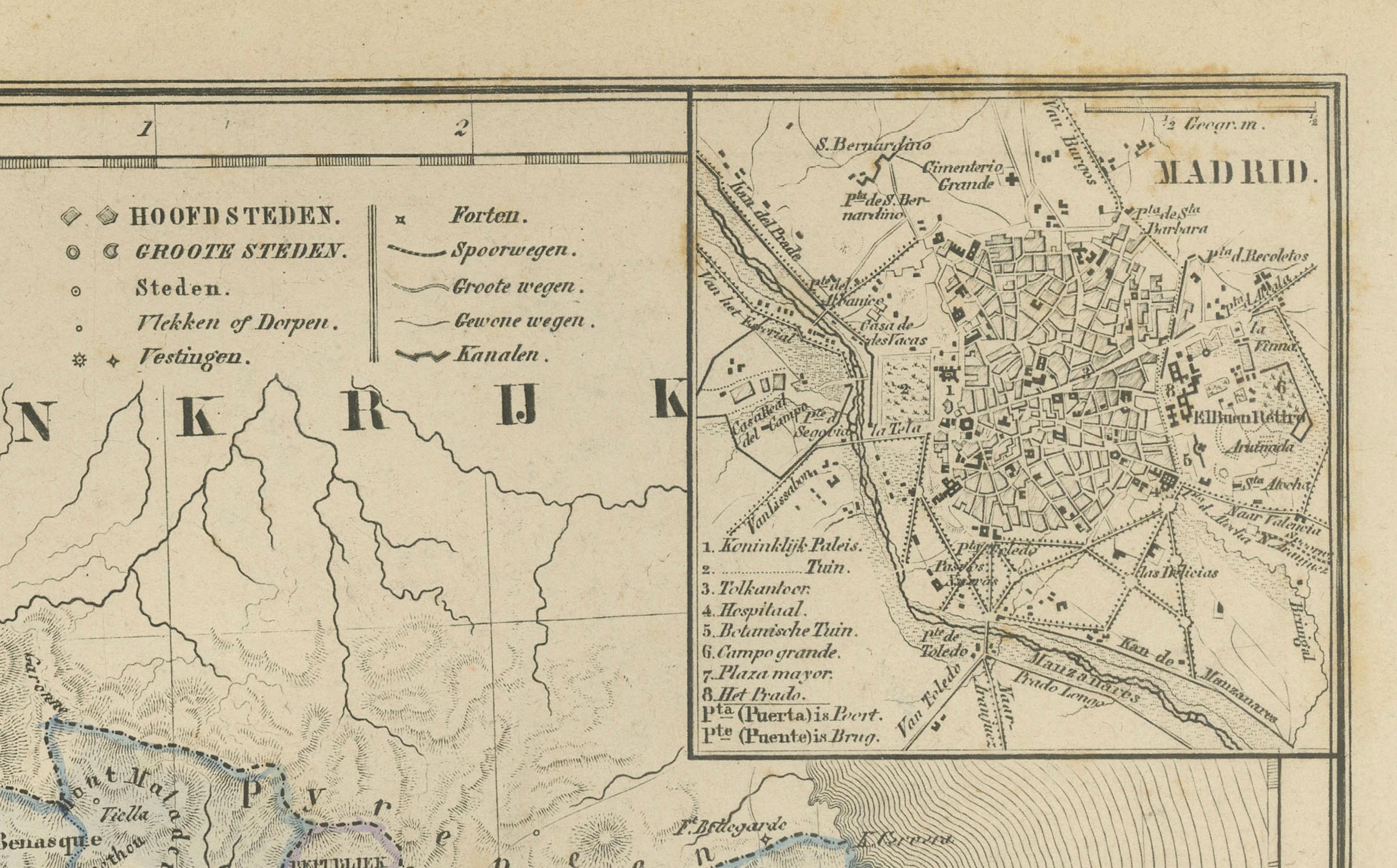 Mappa di Spagna e Portogallo - Nieuwe Hand-Atlas di Frijlink & van Otterloo, 1876 in vendita 4