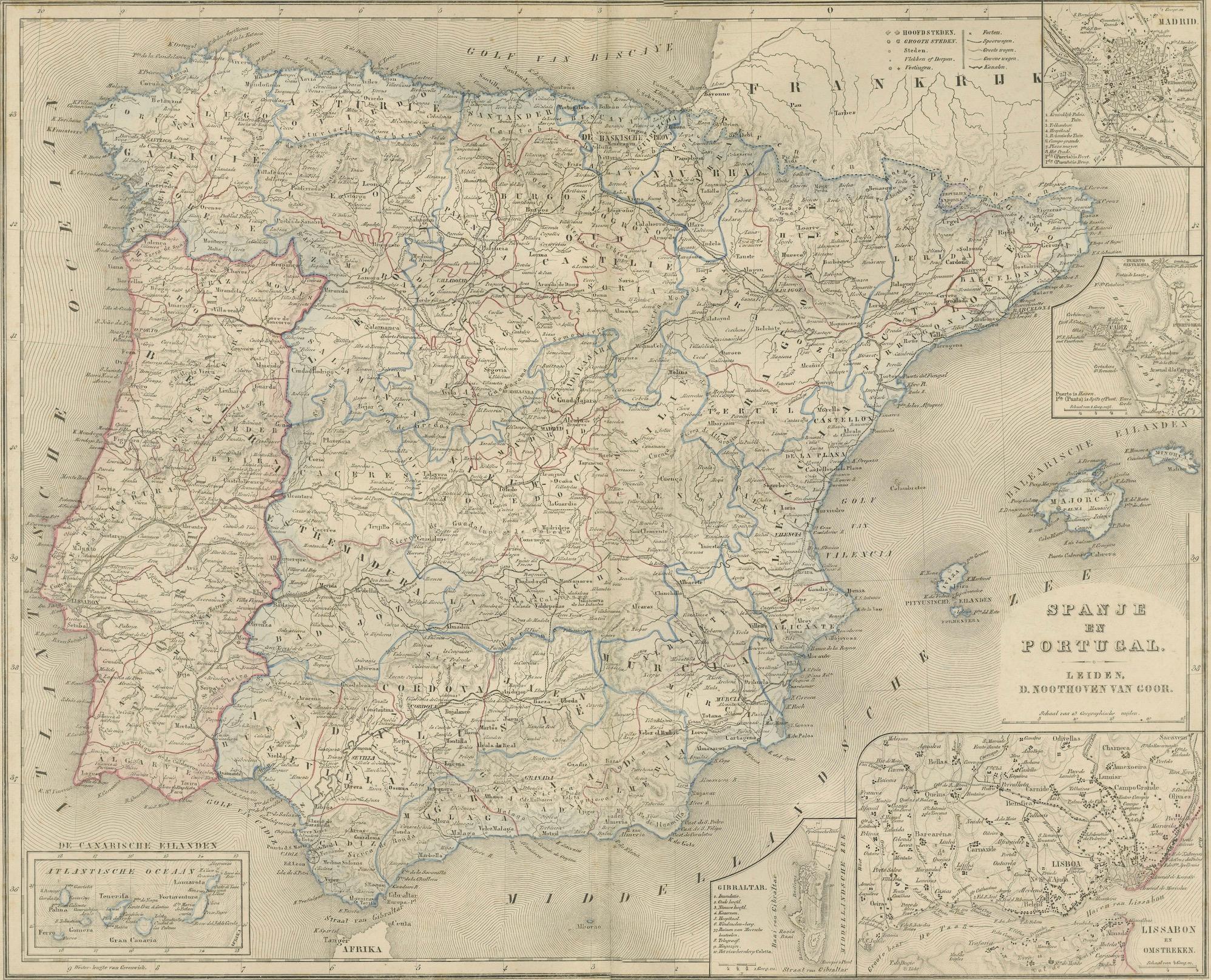 Mappa di Spagna e Portogallo - Nieuwe Hand-Atlas di Frijlink & van Otterloo, 1876 in vendita 5