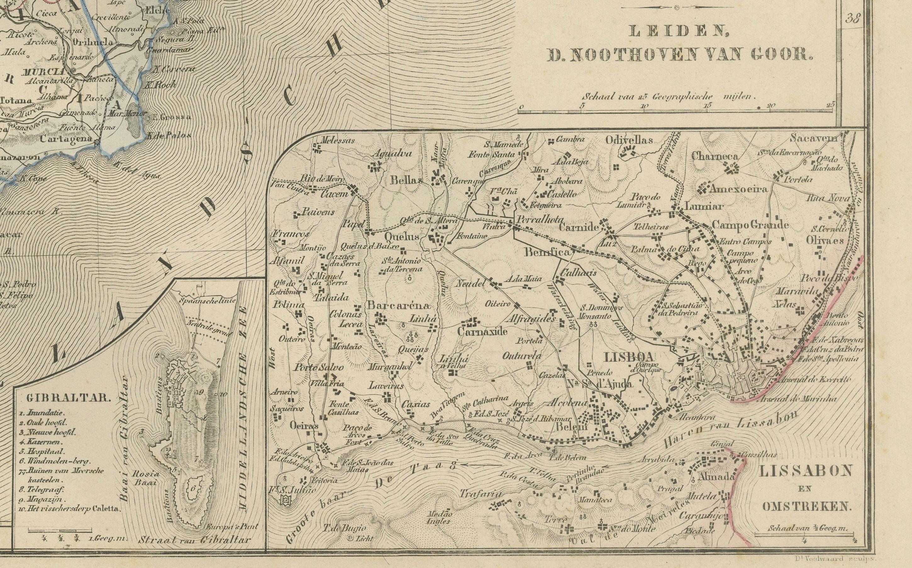 Carta Mappa di Spagna e Portogallo - Nieuwe Hand-Atlas di Frijlink & van Otterloo, 1876 in vendita