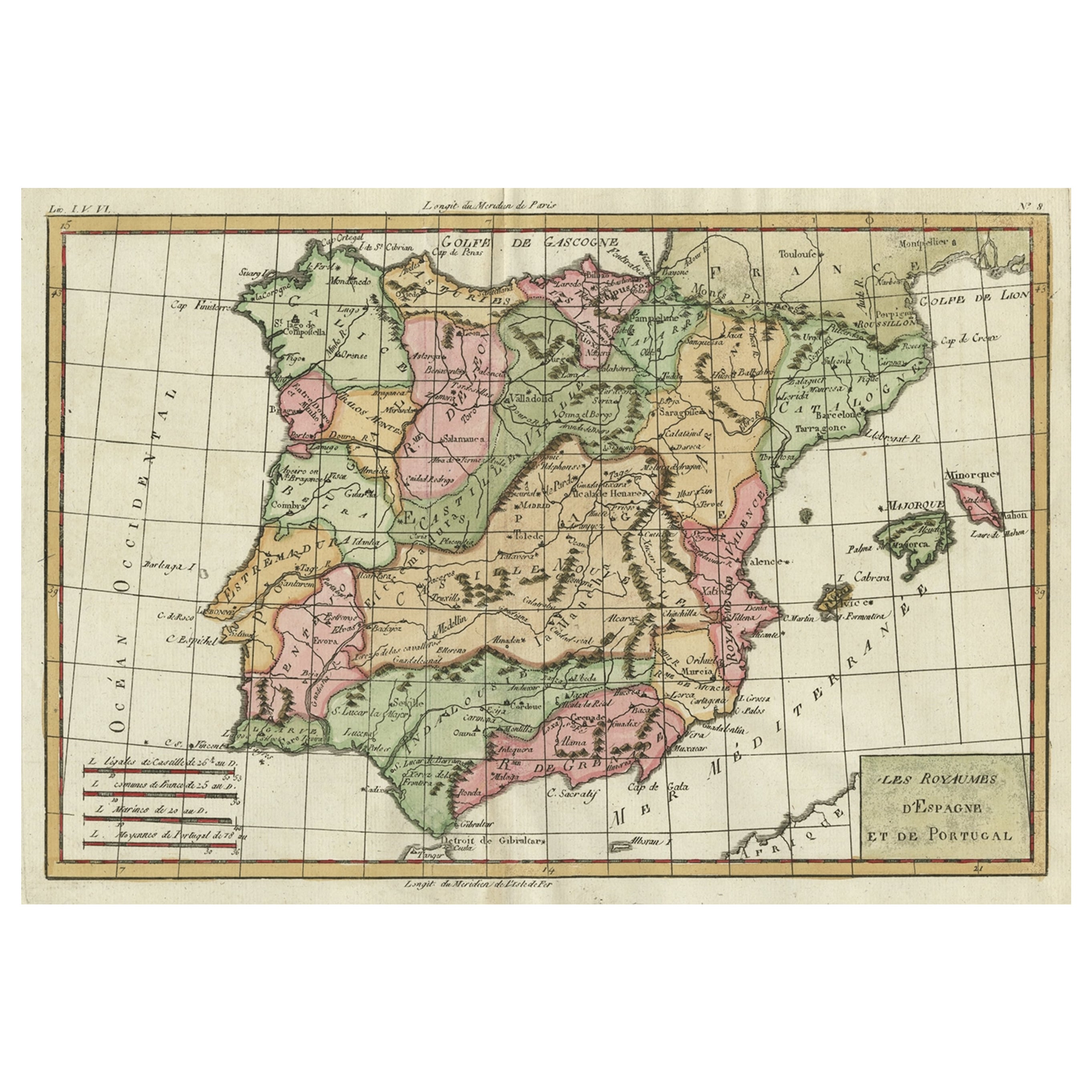 Carte d'Espagne et du Portugal comprenant les îles d'Ibiza, Minorque et Majorque, 1780