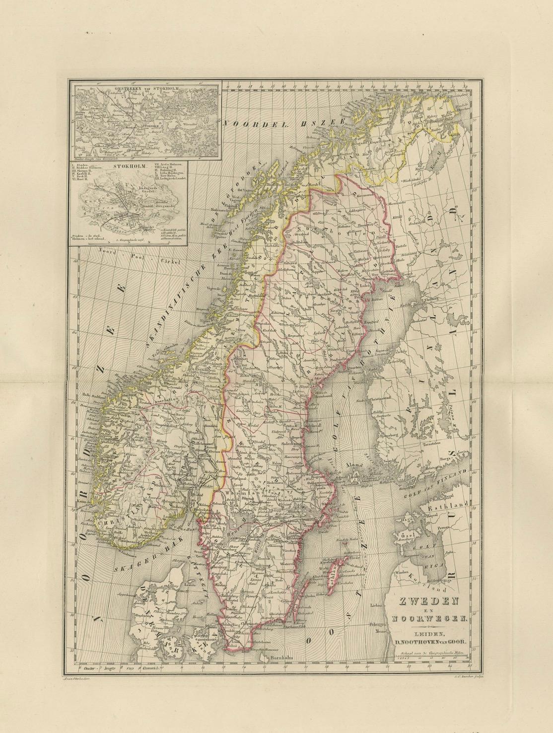 Map of Sweden and Norway with Inset of Stockholm, Leiden 1876