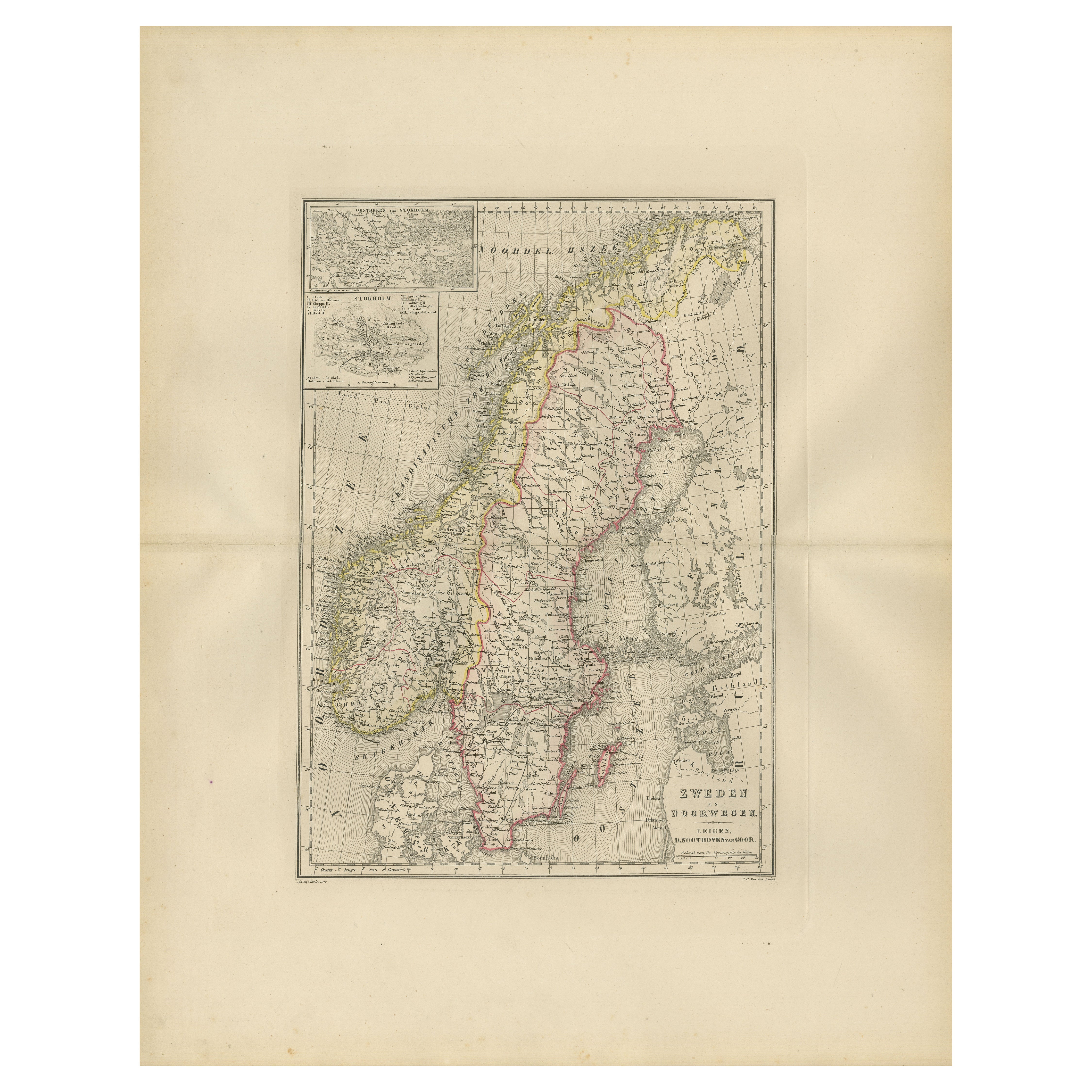 Carte de la Suède et de la Norvège avec insertion de Stockholm, Leyde 1876