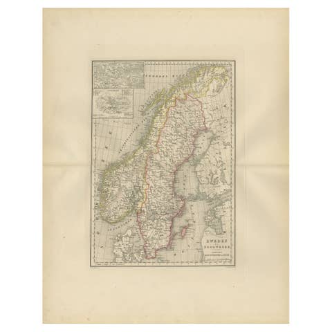 Map of Sweden and Norway with Inset of Stockholm, Leiden 1876