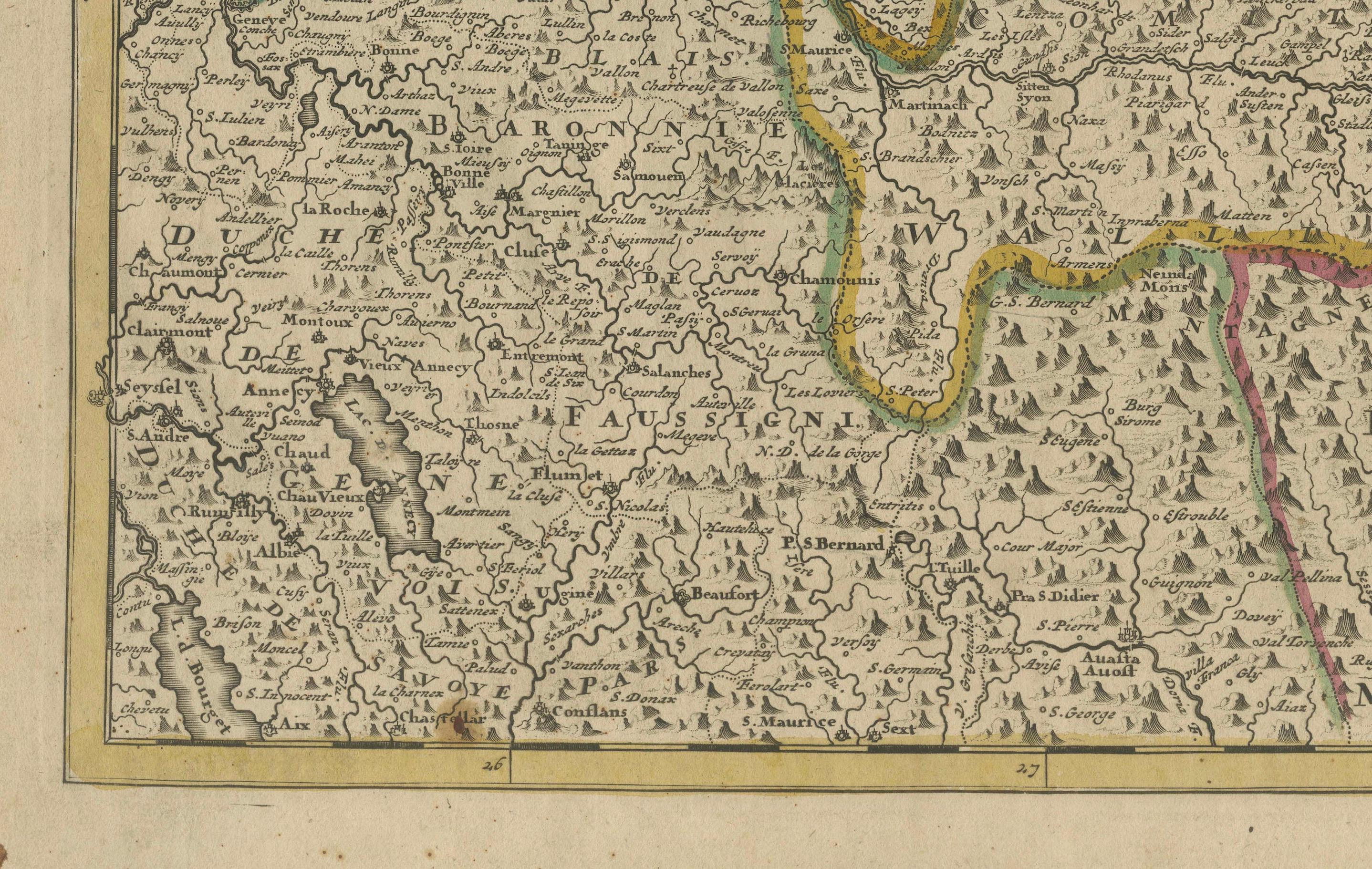 Map of Switzerland by Justus Danckerts, Hand-Colored Engraving ca. 1690 For Sale 1