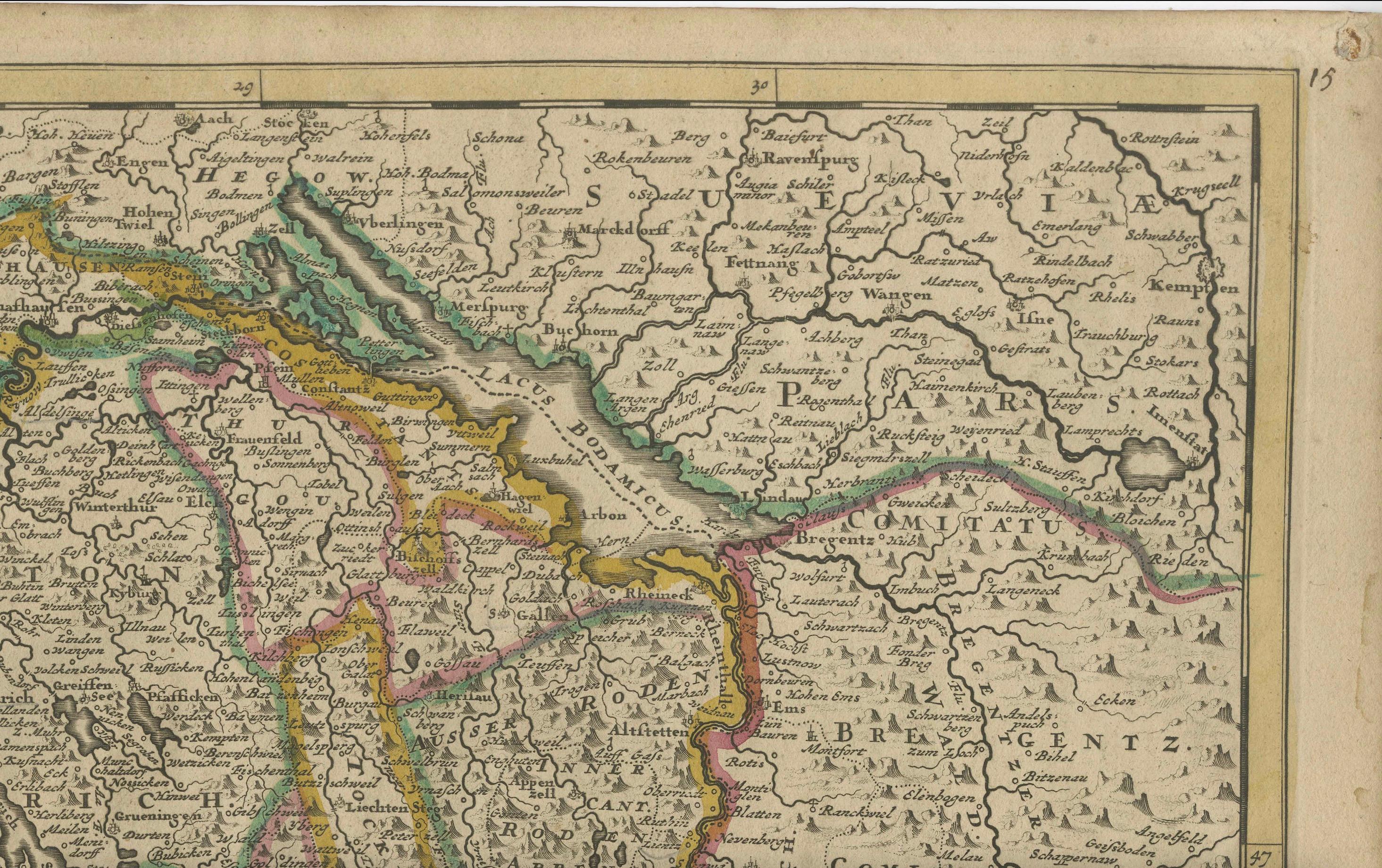 Map of Switzerland by Justus Danckerts, Hand-Colored Engraving ca. 1690 For Sale 3