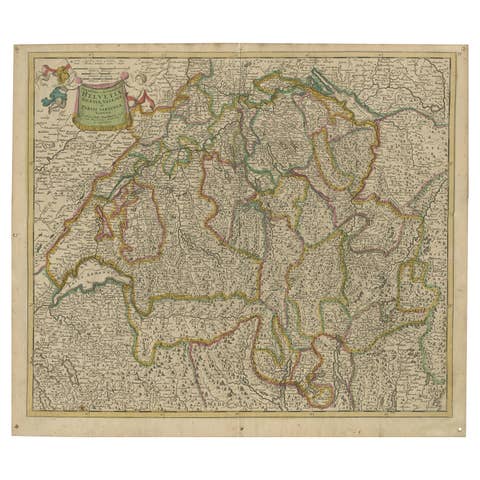 Map of Switzerland by Justus Danckerts, Hand-Colored Engraving ca. 1690