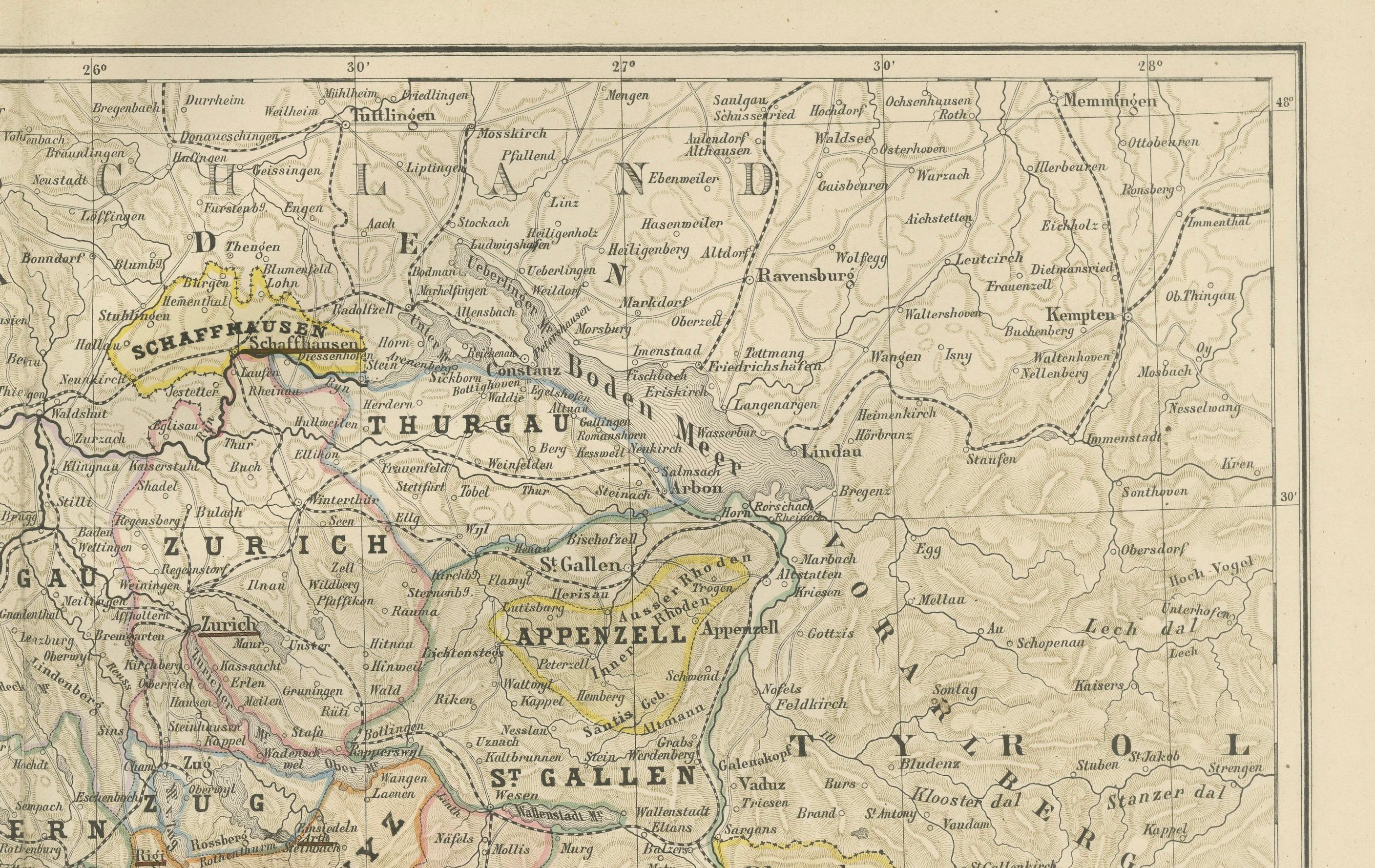 Papier Carte de la Suisse avec les limites cantonales - Nieuwe Hand-Atlas, 1876 en vente