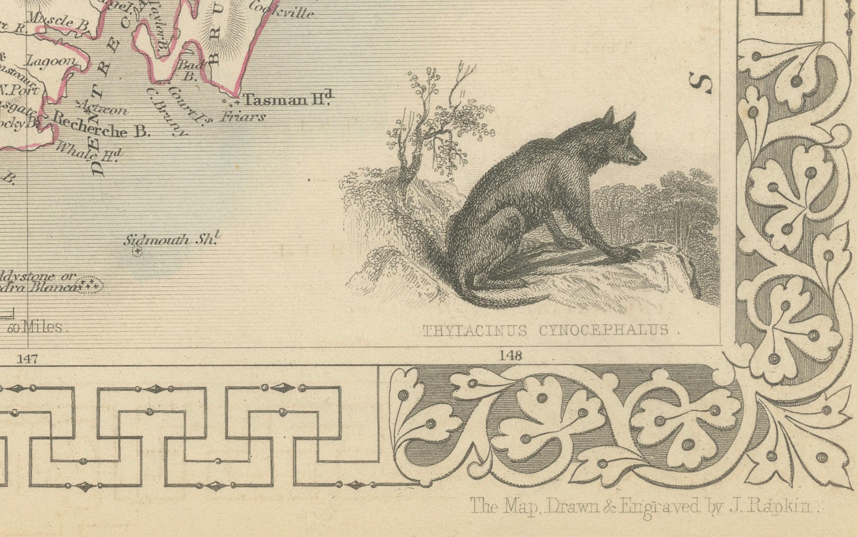 John Tallis & Company war im 19. Jahrhundert für seine detaillierten und kunstvollen Karten bekannt. Ihre Karten zeichnen sich durch aufwändige Bordüren und Vignetten aus, die ebenso informativ wie dekorativ sind.

Die Karte zeigt Tasmanien, das