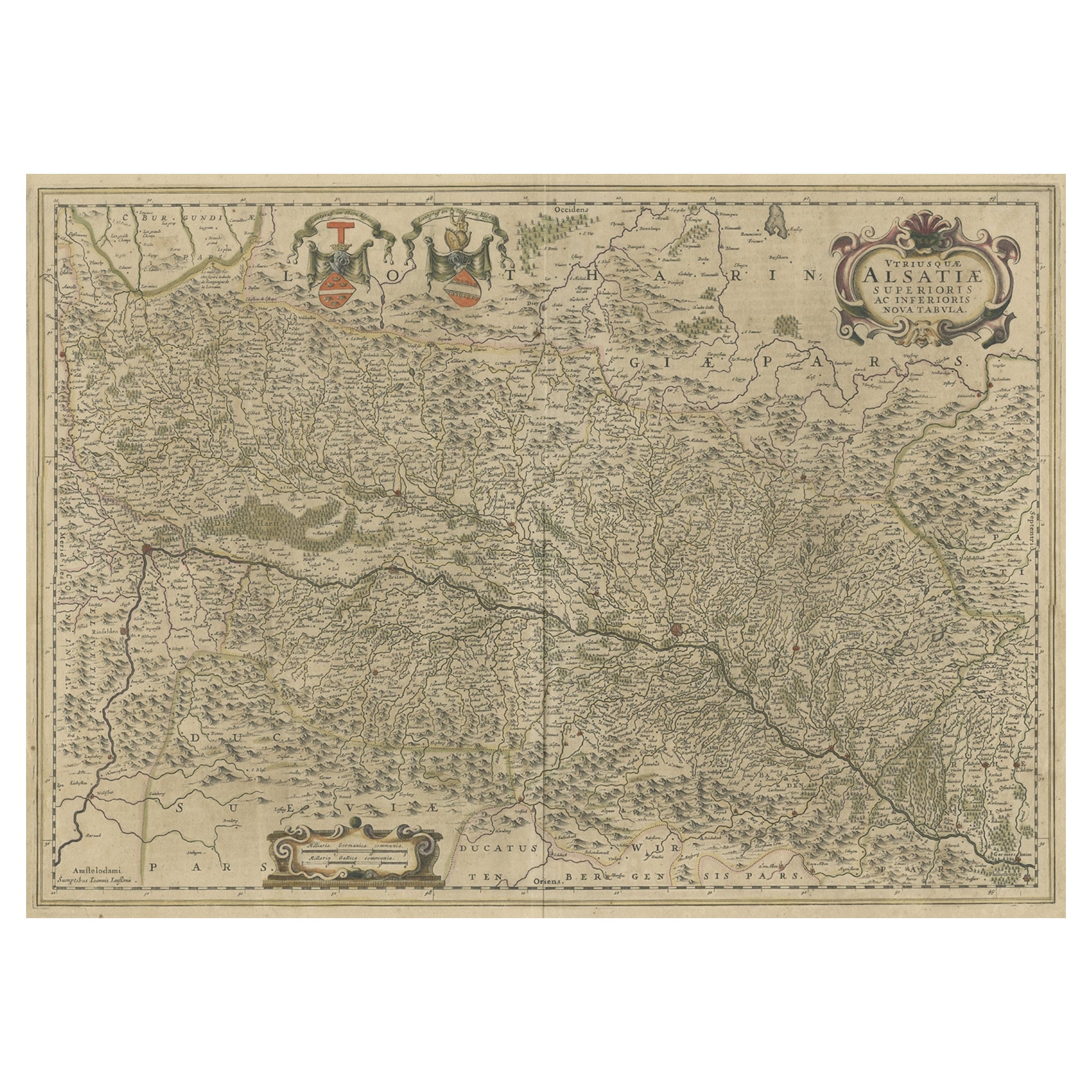 Mapa de Alsacia, Francia, incluido el Rin desde Phillipsburg hasta el sur de Basilea, c1650 en venta