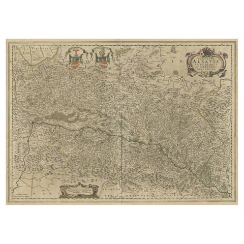Map of the Alsace, France Incl the Rhine from Phillipsburg to South Basle, c1650