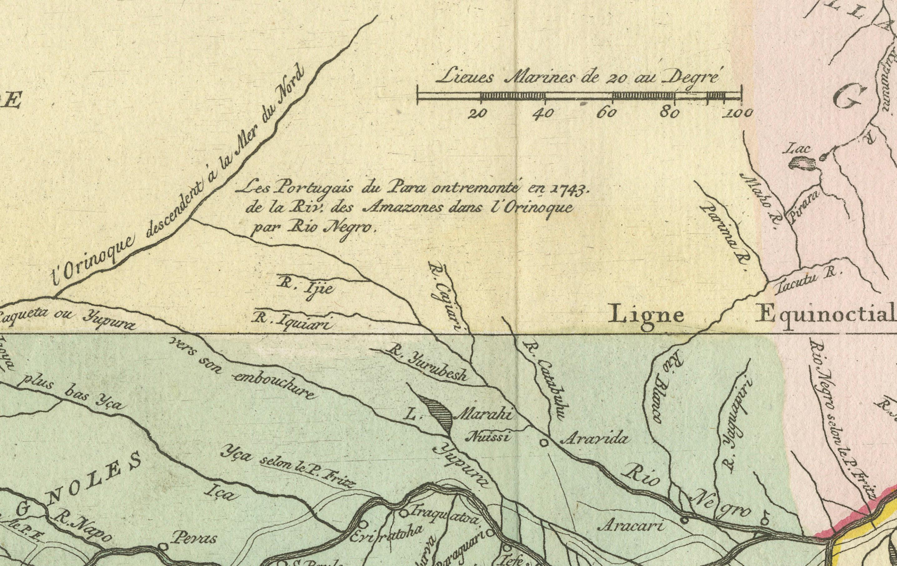 Mapa del curso del río Amazonas y regiones circundantes (1743-1744) Grabado en venta