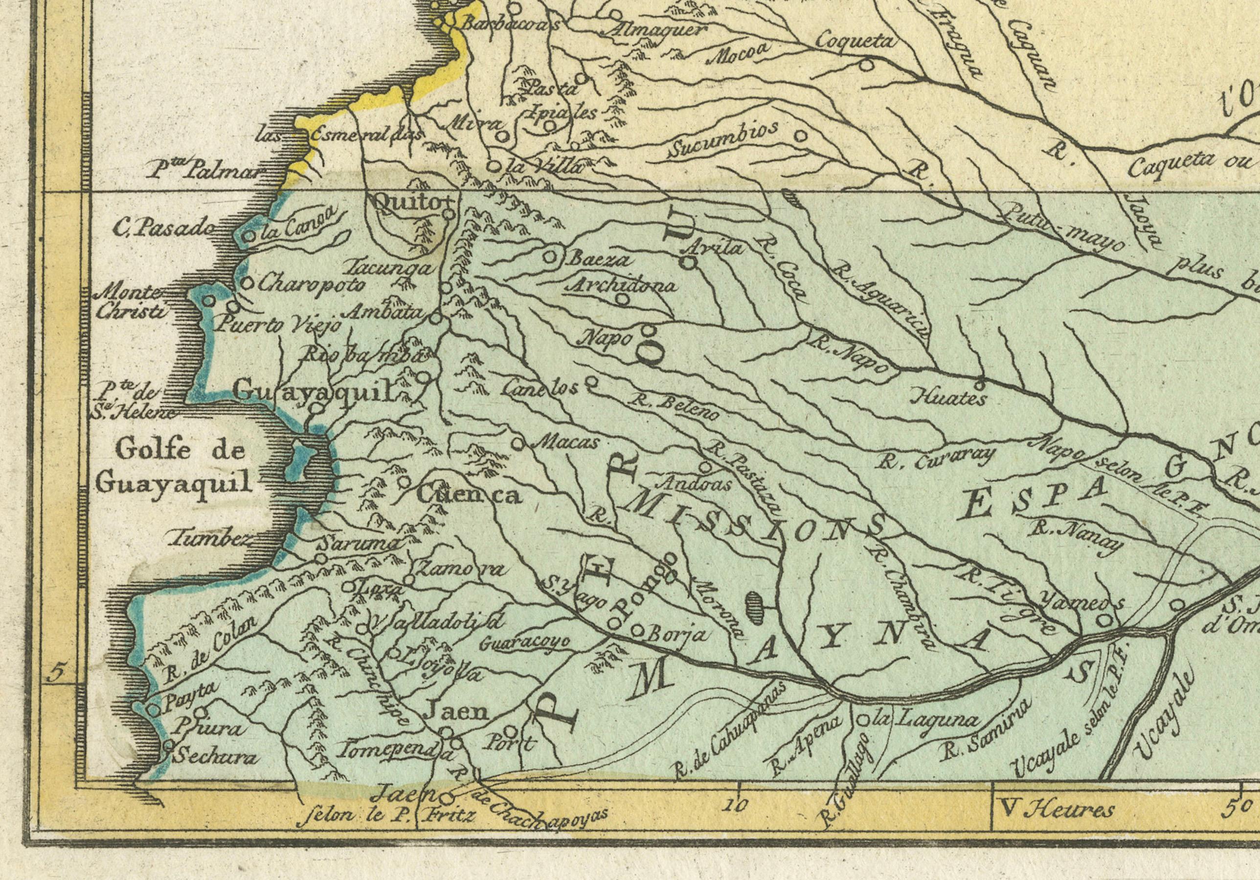 Mapa del curso del río Amazonas y regiones circundantes (1743-1744) en Bueno estado para la venta en Langweer, NL