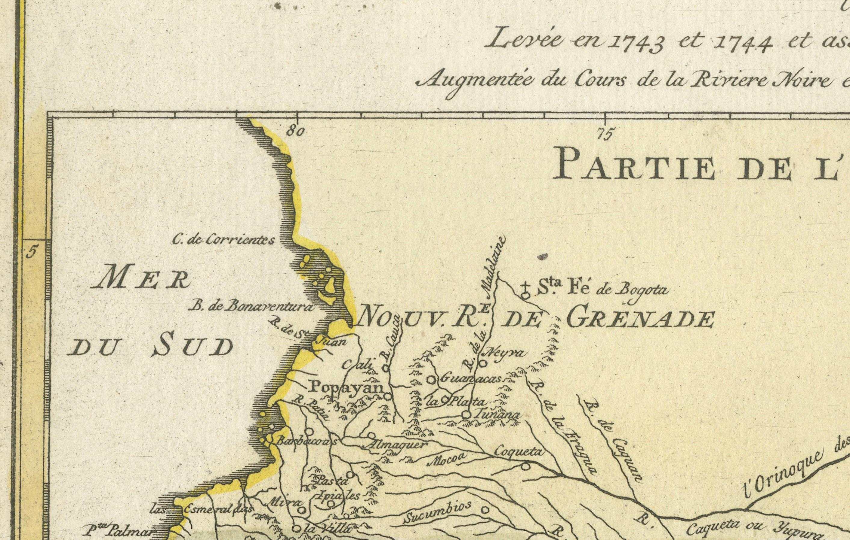 Mapa del curso del río Amazonas y regiones circundantes (1743-1744) mediados del siglo XVIII en venta