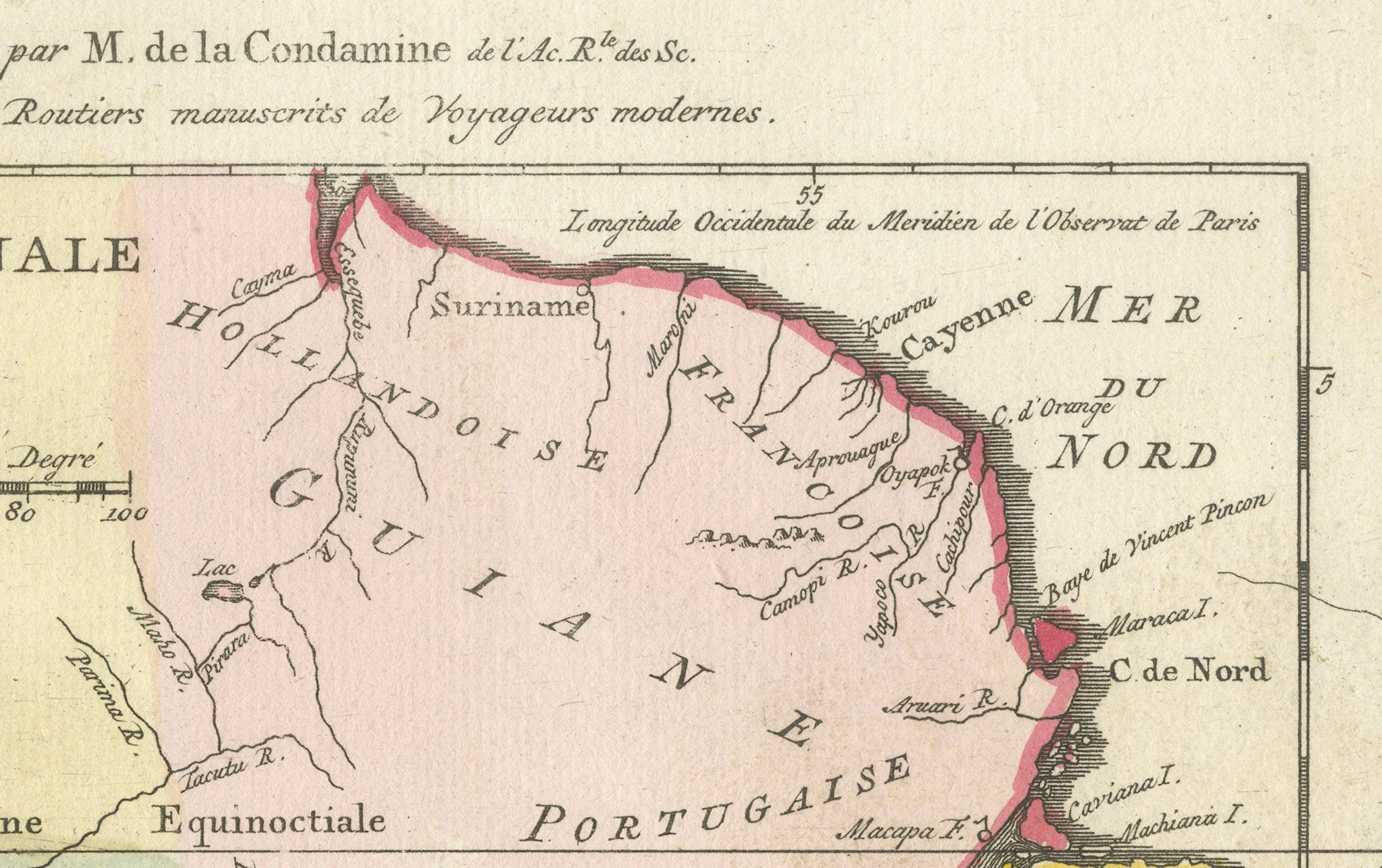 Mapa del curso del río Amazonas y regiones circundantes (1743-1744) en venta 2