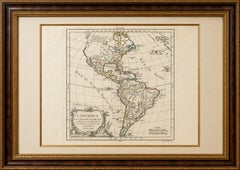Map of the Americas by Robert de Vaugondy, Original Hand-Colored Map, 1757