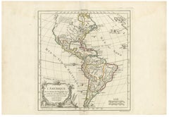 Map of the Americas by Robert de Vaugondy, Original Hand-Colored Map, 1757