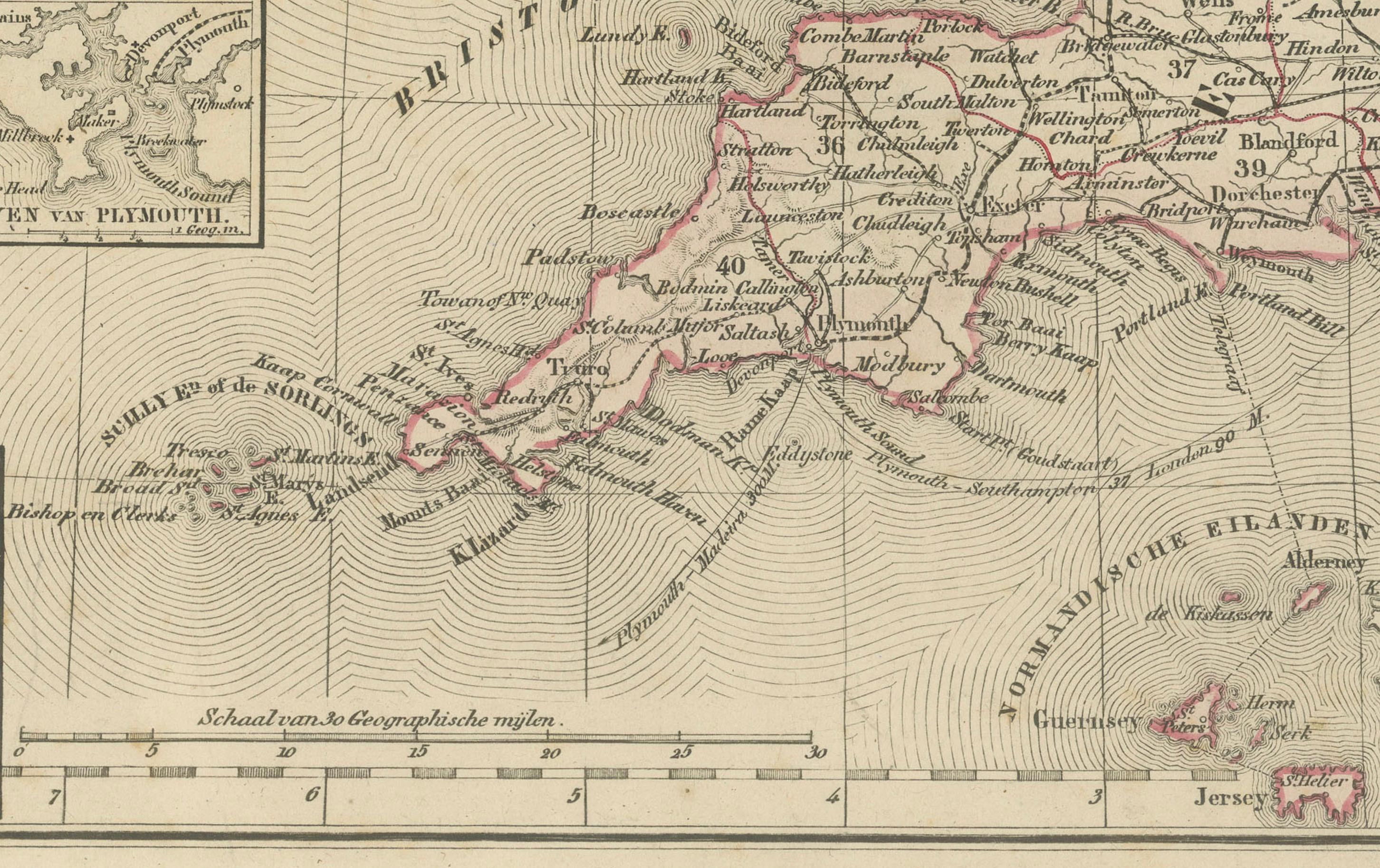 Carte des îles britanniques avec des inserts de Londres et de Dublin, Leyde 1876 Bon état - En vente à Langweer, NL