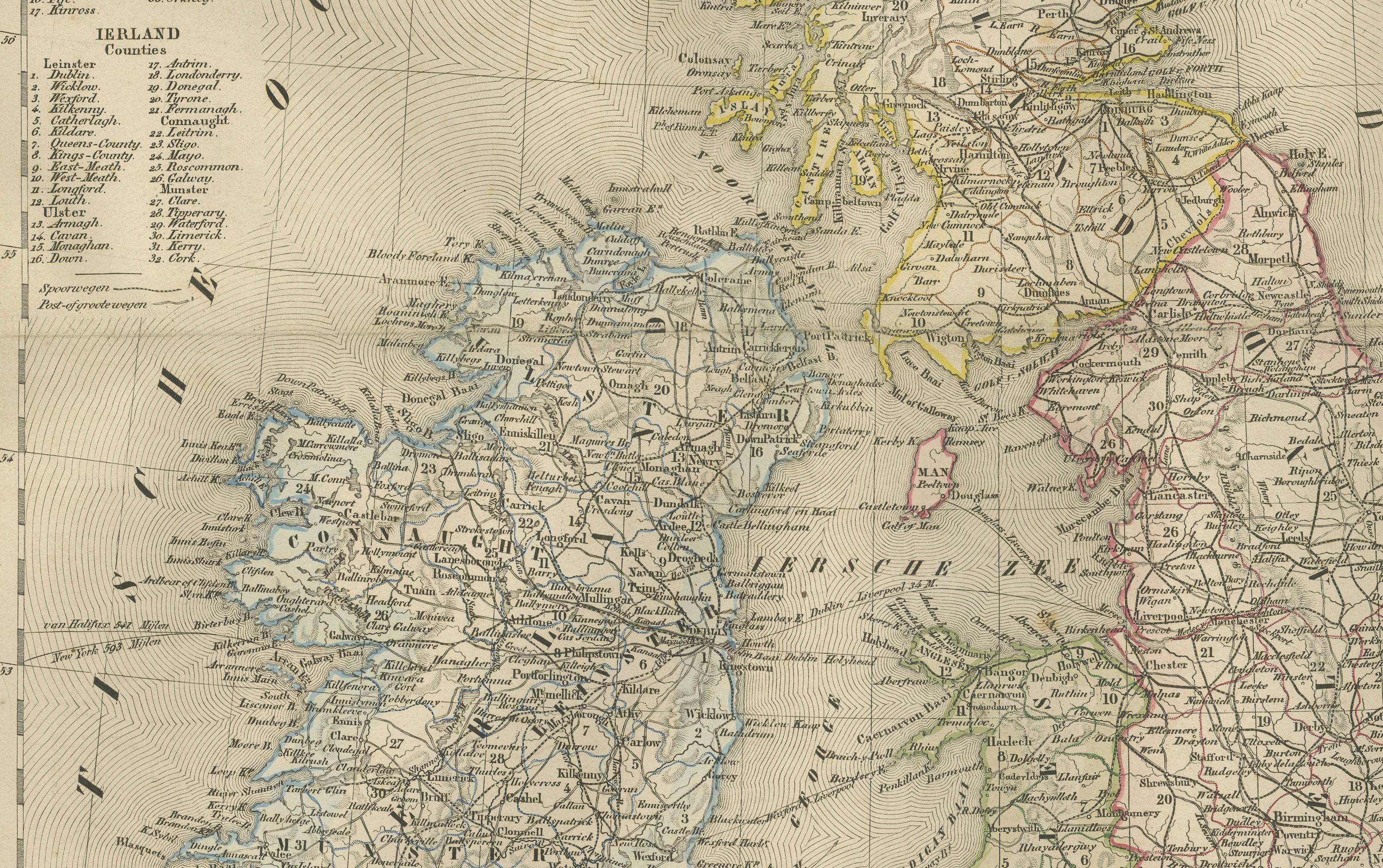 Papier Carte des îles britanniques avec des inserts de Londres et de Dublin, Leyde 1876 en vente