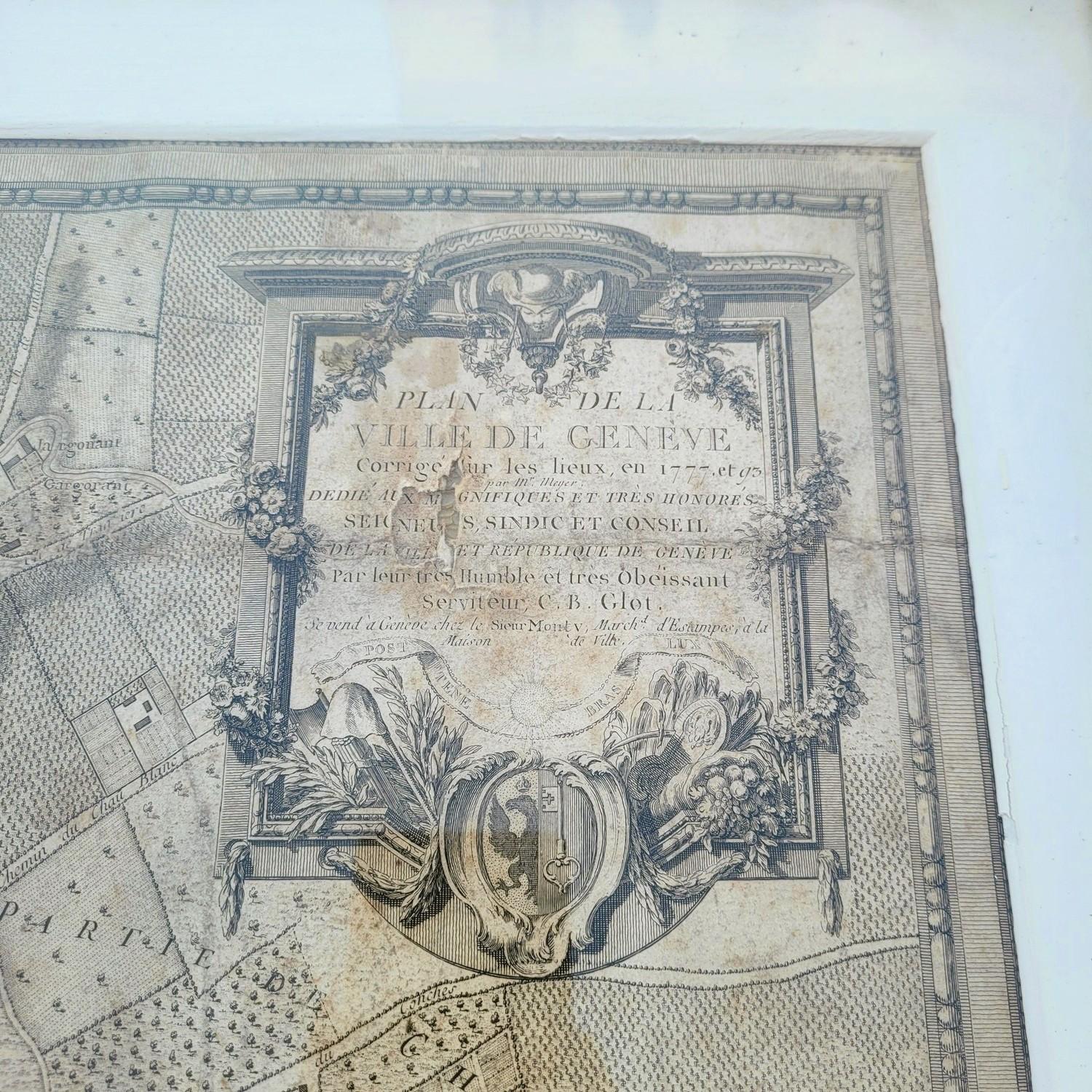 Beautiful engraving representing the city of Geneva corrected in 1775 and 1793   

The engraving also presents inserts with the evolution of the city, the plan of ancient Geneva and that in 1715, the map of the bailiwicks and the legend of the