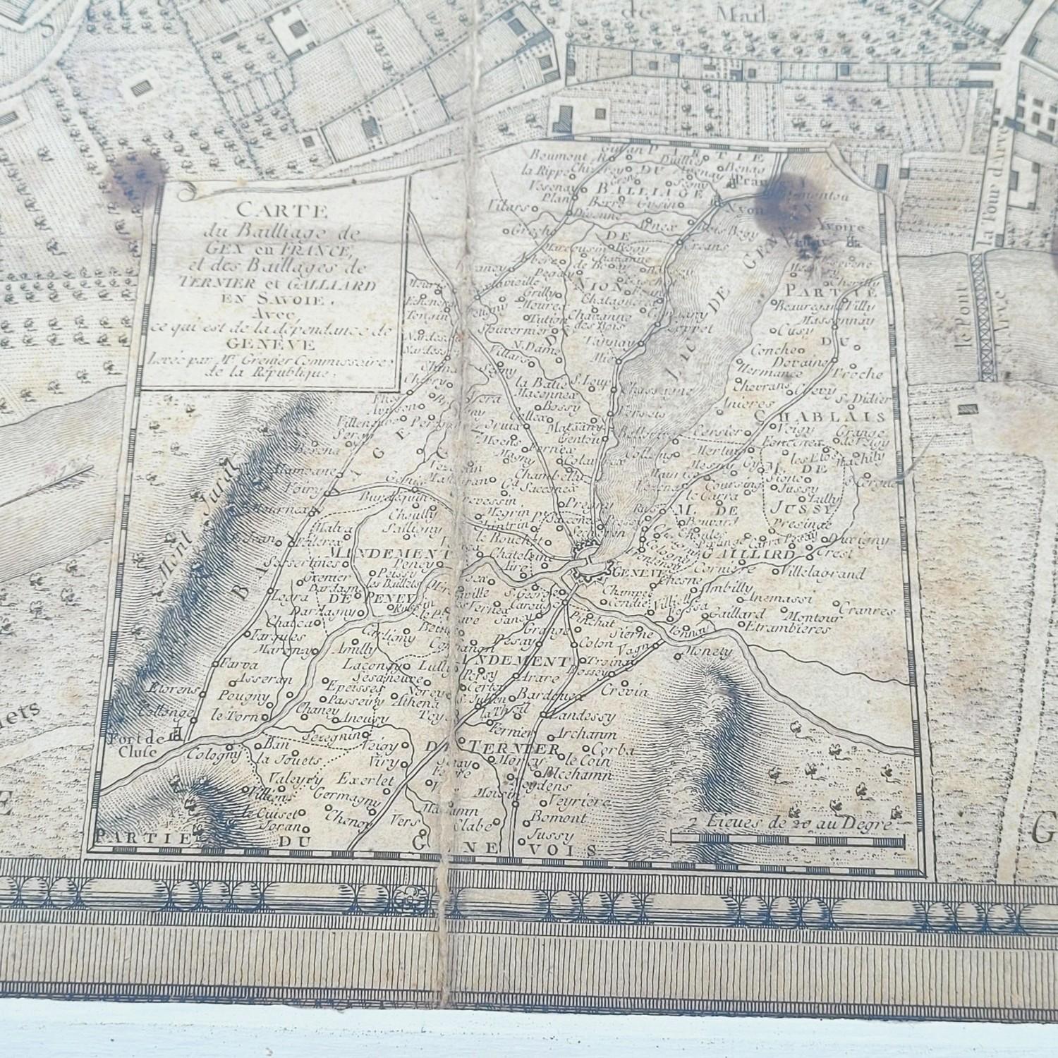 Swiss Map Of The City Of Geneva, Framed Engraving, Late 18th Century For Sale