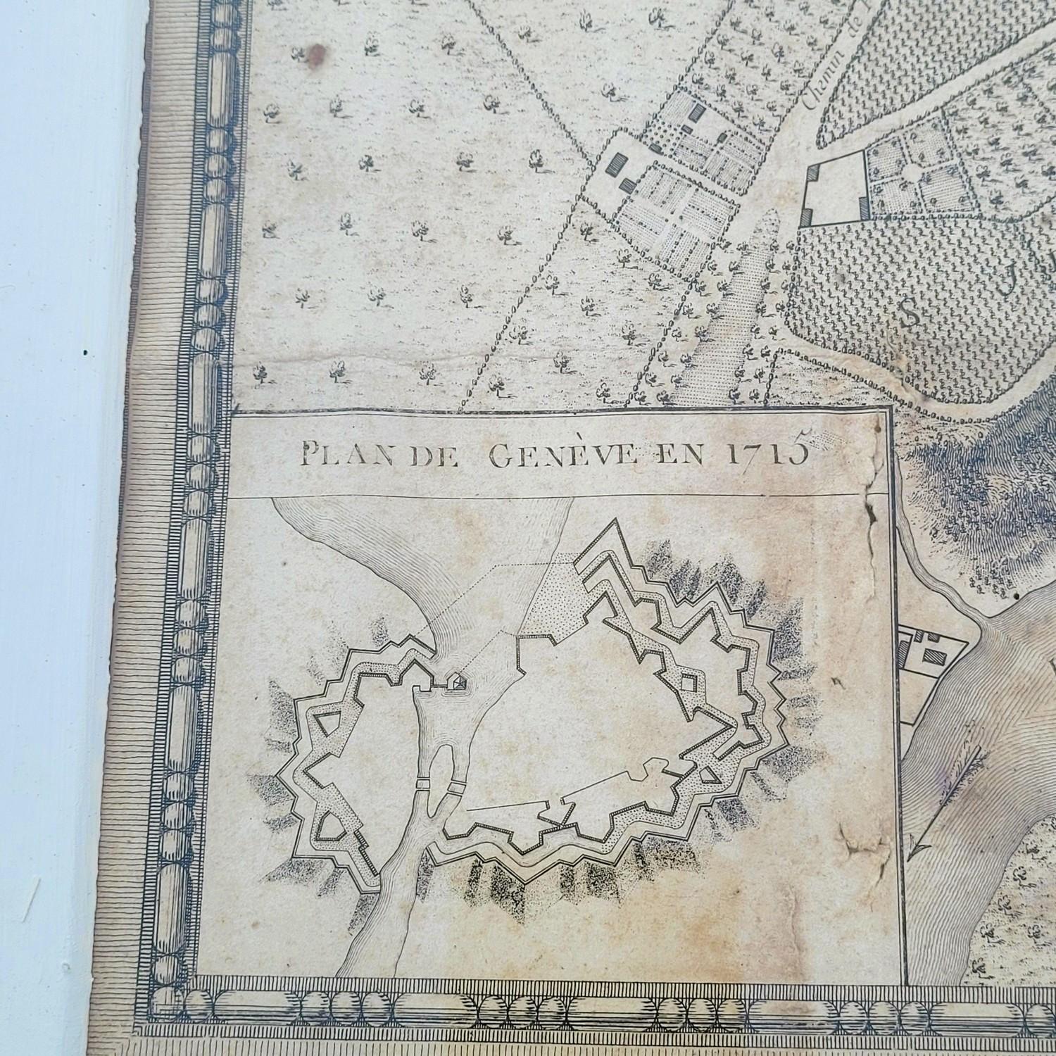 Map Of The City Of Geneva, Framed Engraving, Late 18th Century In Good Condition For Sale In MARSEILLE, FR