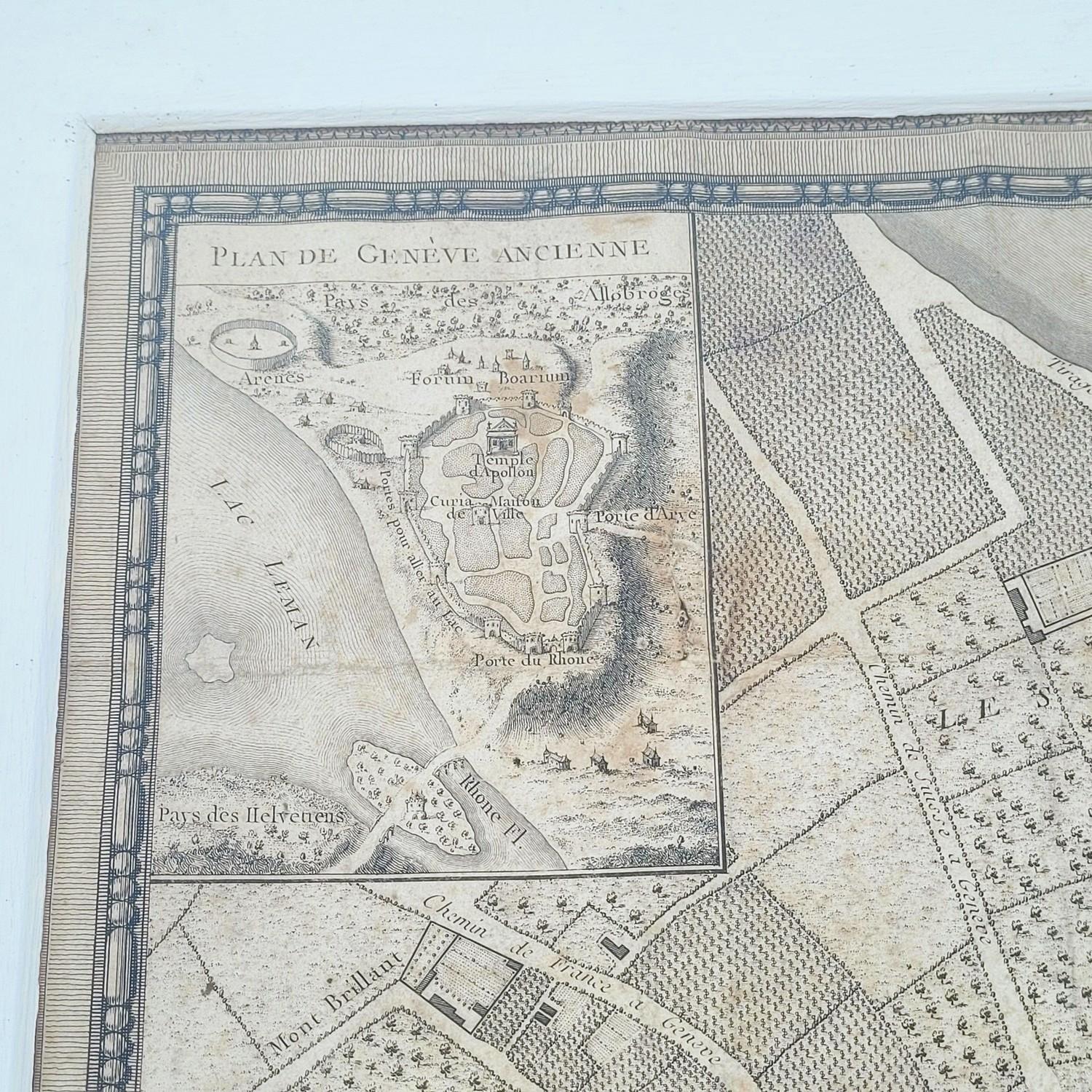 Map Of The City Of Geneva, Framed Engraving, Late 18th Century For Sale 2