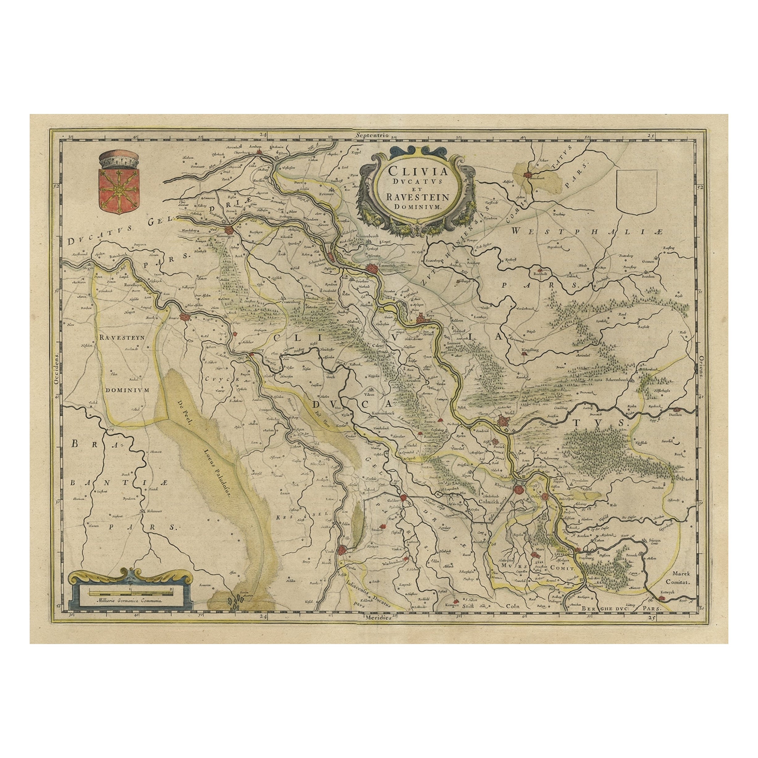 Carte du Duchy Clivia & Ravestein, Brabant aux Pays-Bas et en Allemagne, 1635
