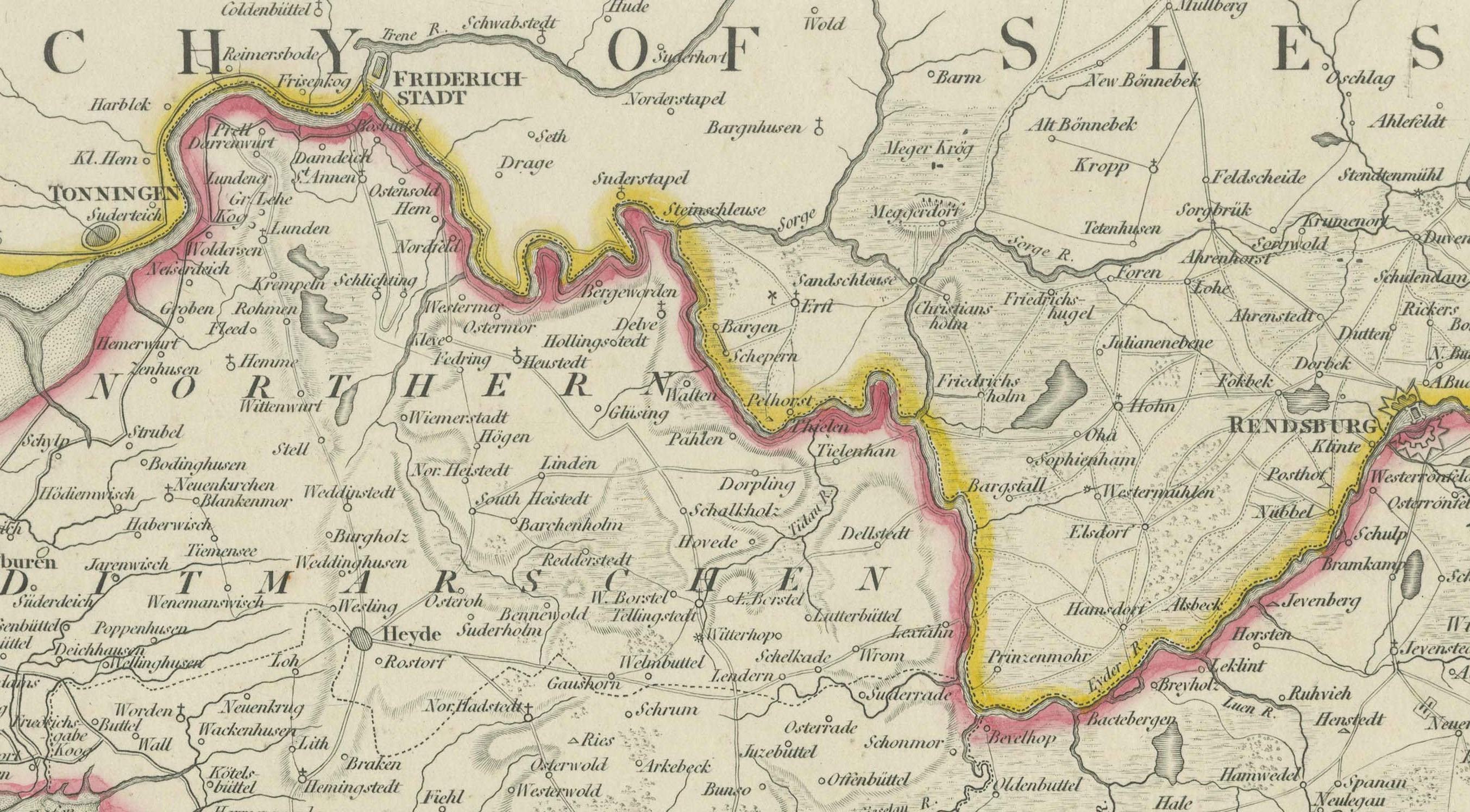 Title: Map of the Dutchy of Holstein and the Territories of Hamburg & Lübek by James Wyld, ca. 1875

Description: This is an antique map titled 