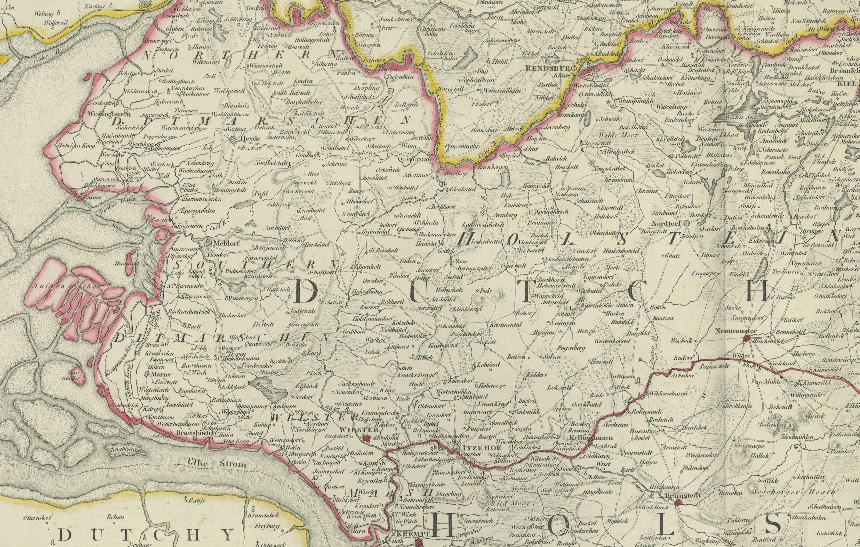 Engraved Map of the Dutchy of Holstein and the Territories of Hamburg & Lübek, 1875 For Sale