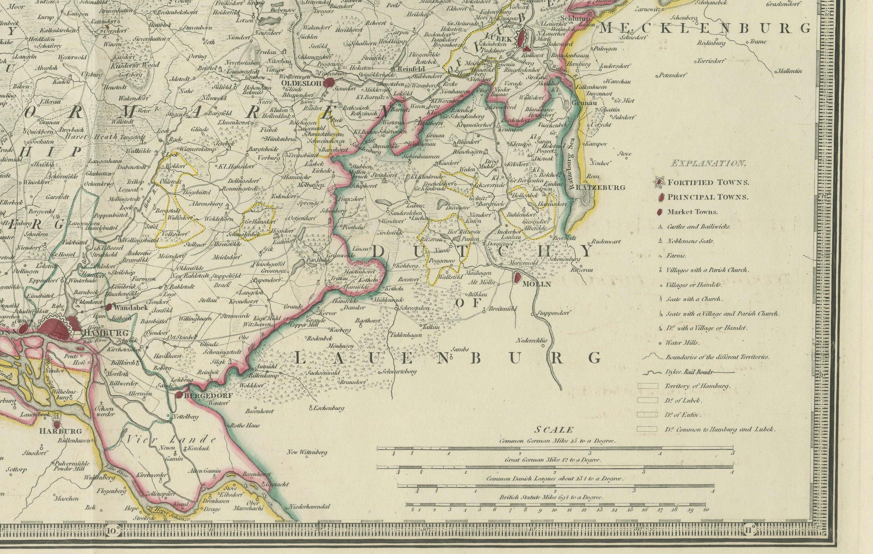 Map of the Dutchy of Holstein and the Territories of Hamburg & Lübek, 1875 In Excellent Condition For Sale In Langweer, NL