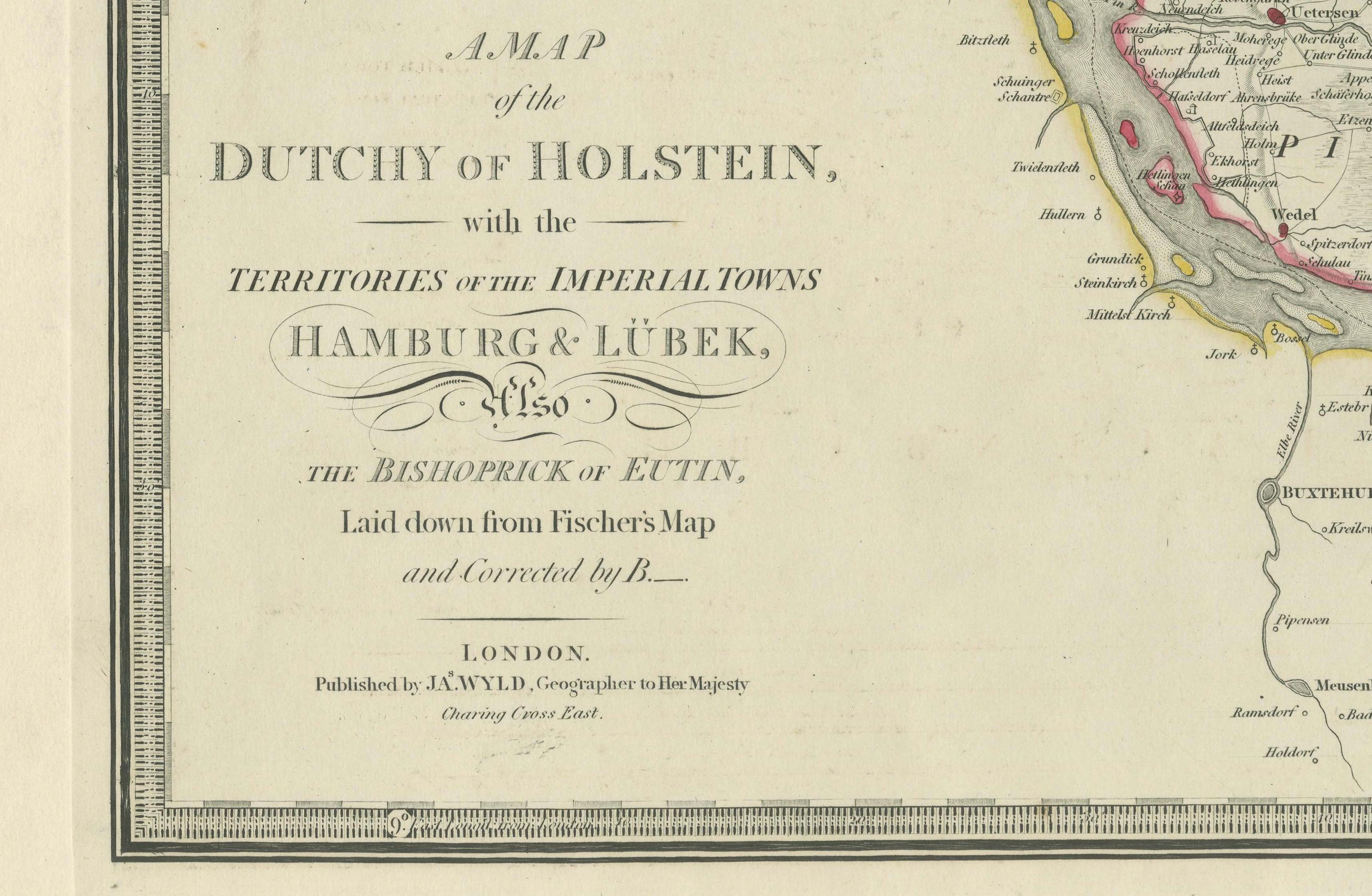 Late 19th Century Map of the Dutchy of Holstein and the Territories of Hamburg & Lübek, 1875 For Sale