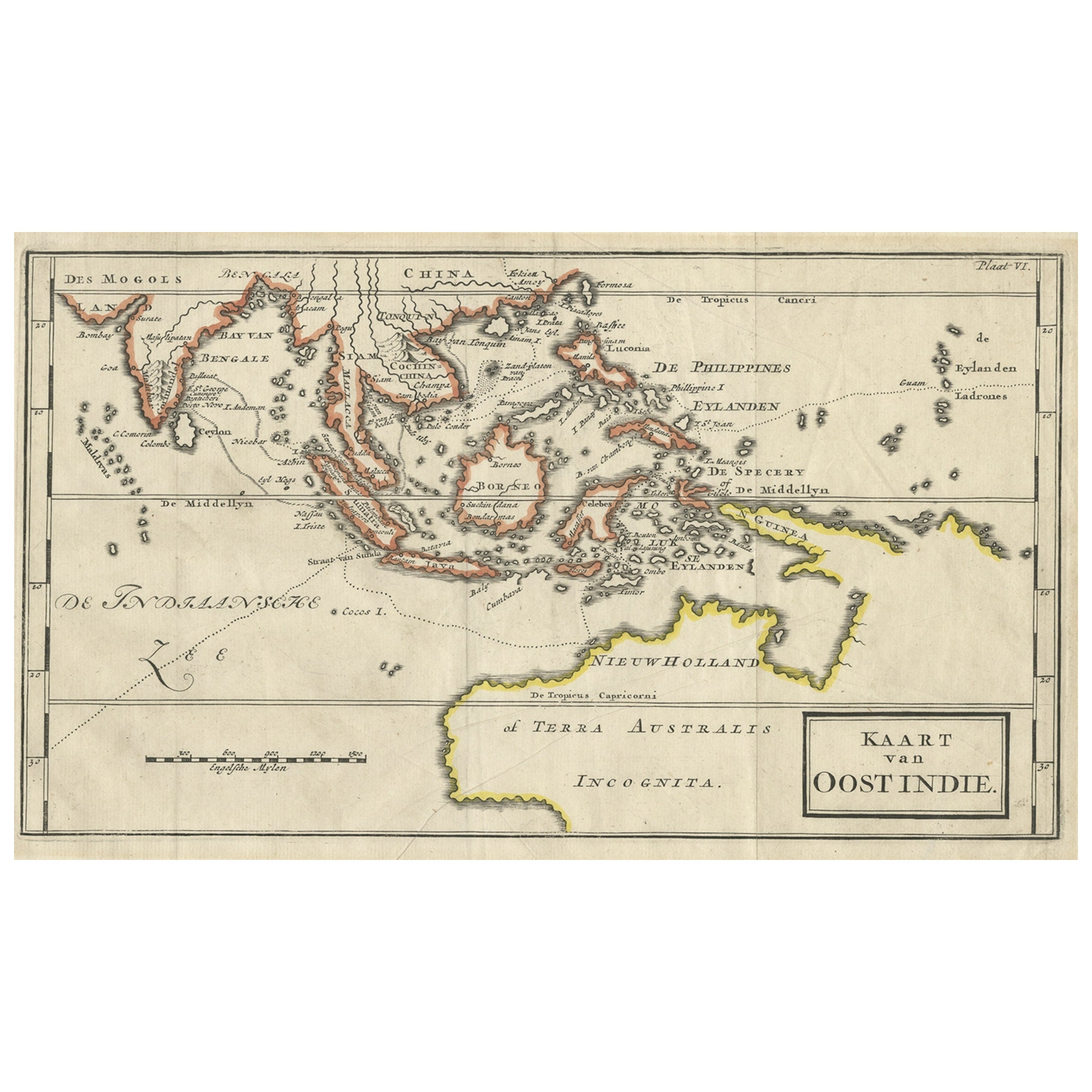 Mappa delle Indie Orientali con la rotta del Cap. Il viaggio di William Dampier, 1698