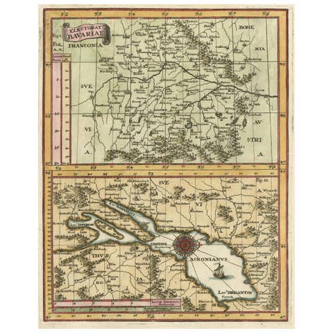Map of the Electorate of Bavaria, Incl Lake Constance, by Jesuit Scherer, c.1700