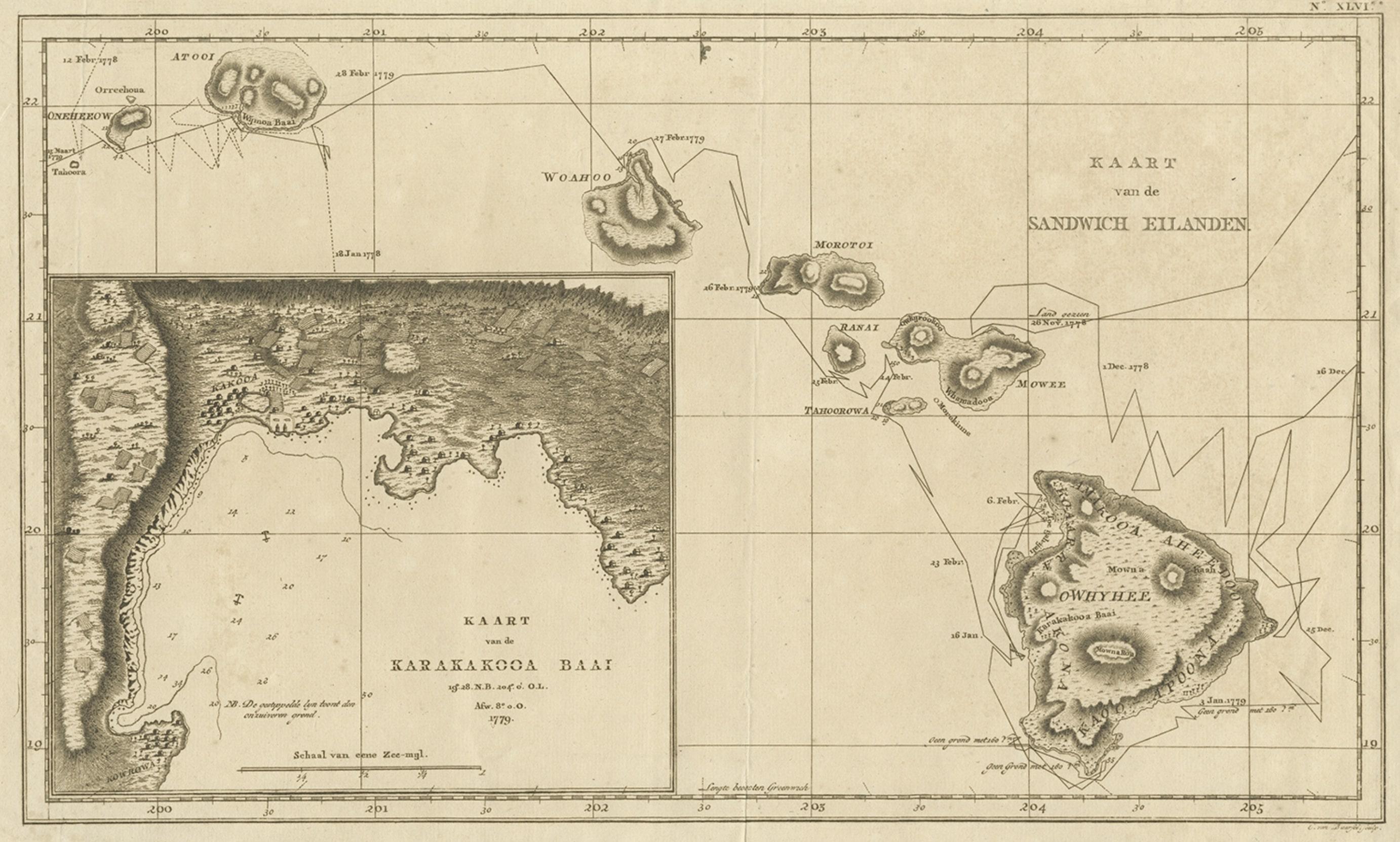 Map der Hawaii-Inseln mit einem großen Einsatz der Karakakooa- Bay, 1803 im Zustand „Gut“ im Angebot in Langweer, NL