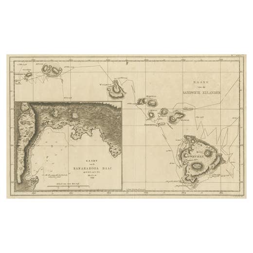 Map of the Hawaiian Islands with a Large Inset of Karakakooa Bay, 1803