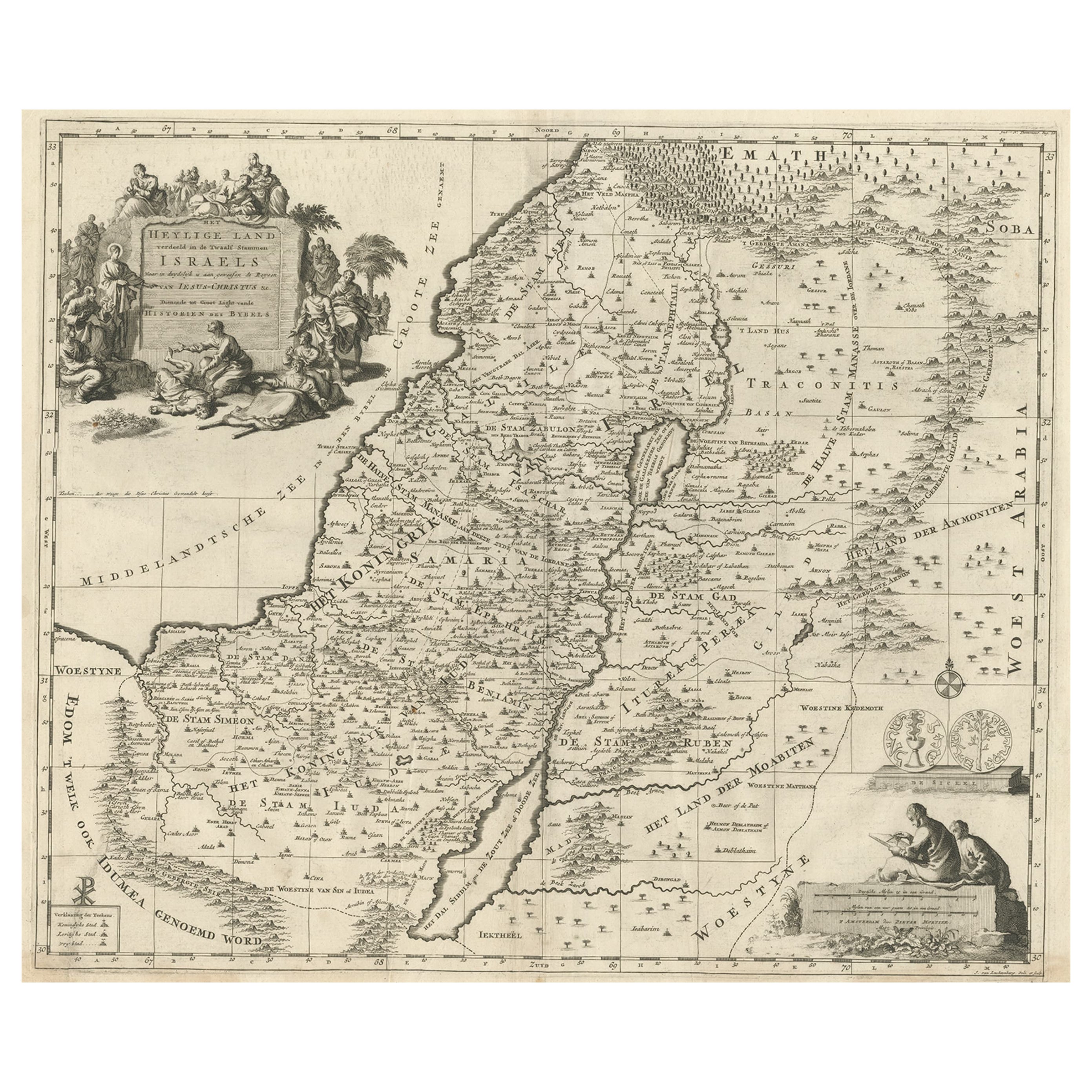 Karte des Heiligen Landes, in 12 Stämme unterteilt, die Reisen Jesu Christi, 1700