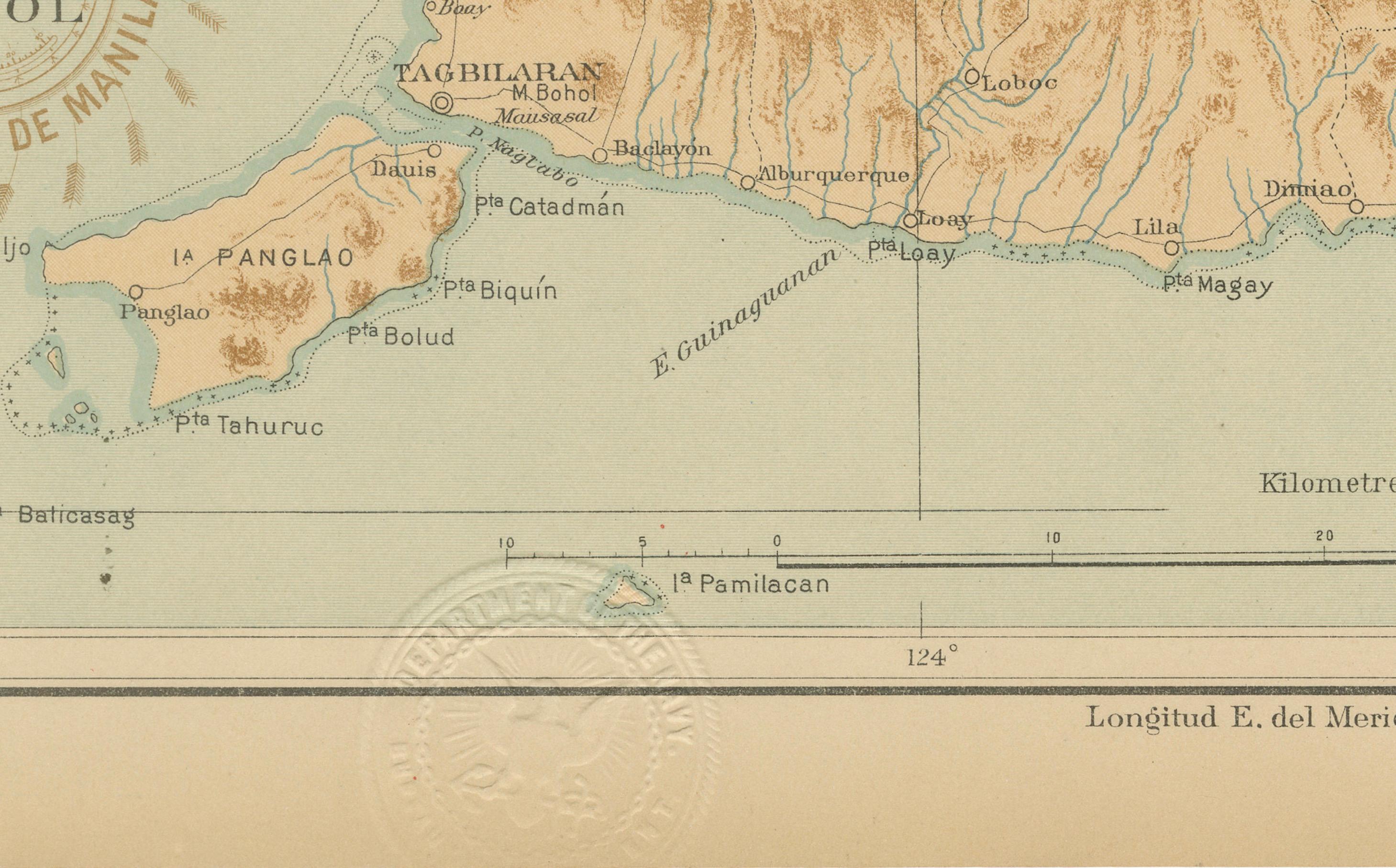 Philippine Map of the Island of Bohol – Observatorio de Manila, 1899 For Sale