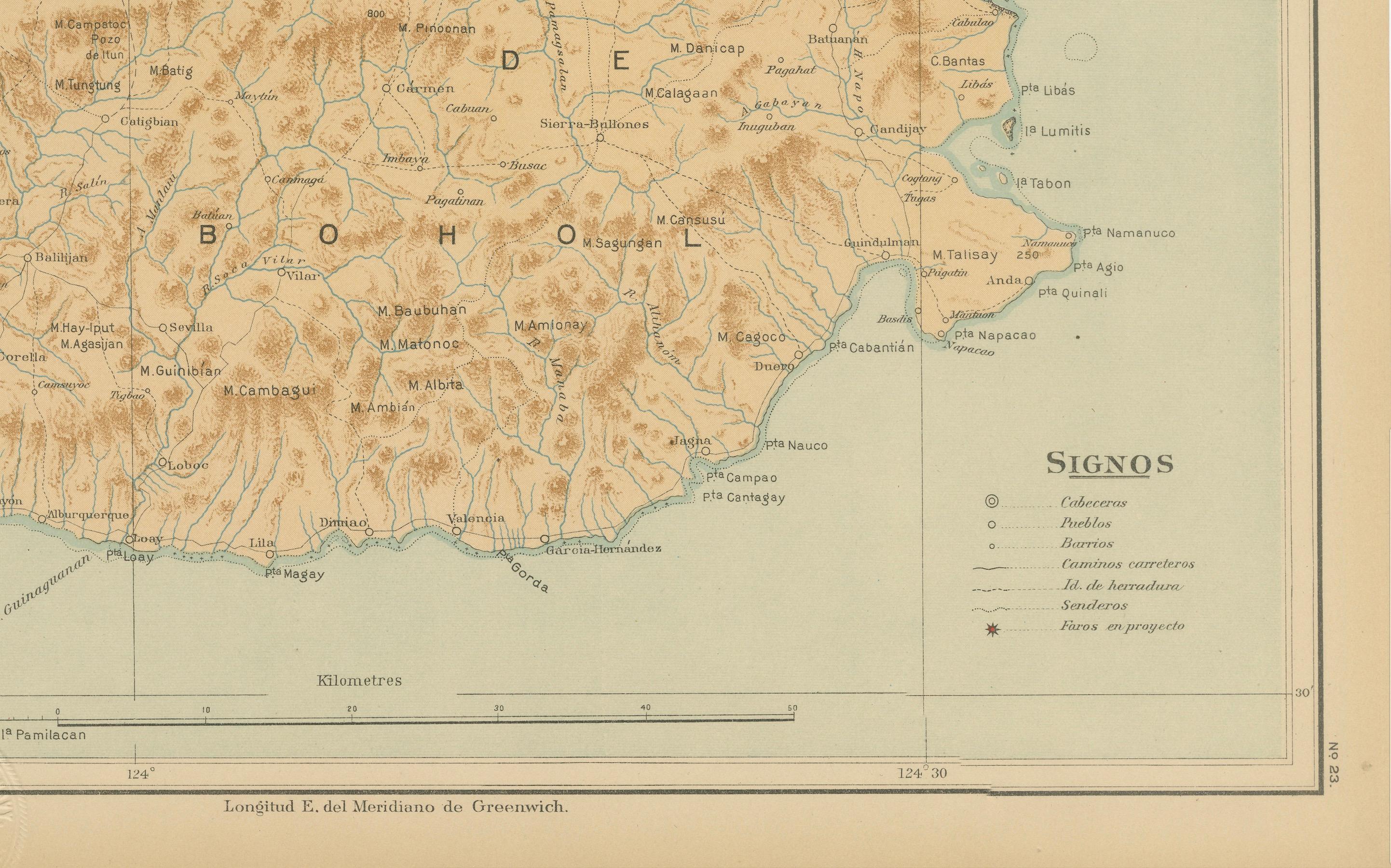Map of the Island of Bohol – Observatorio de Manila, 1899 In Good Condition For Sale In Langweer, NL