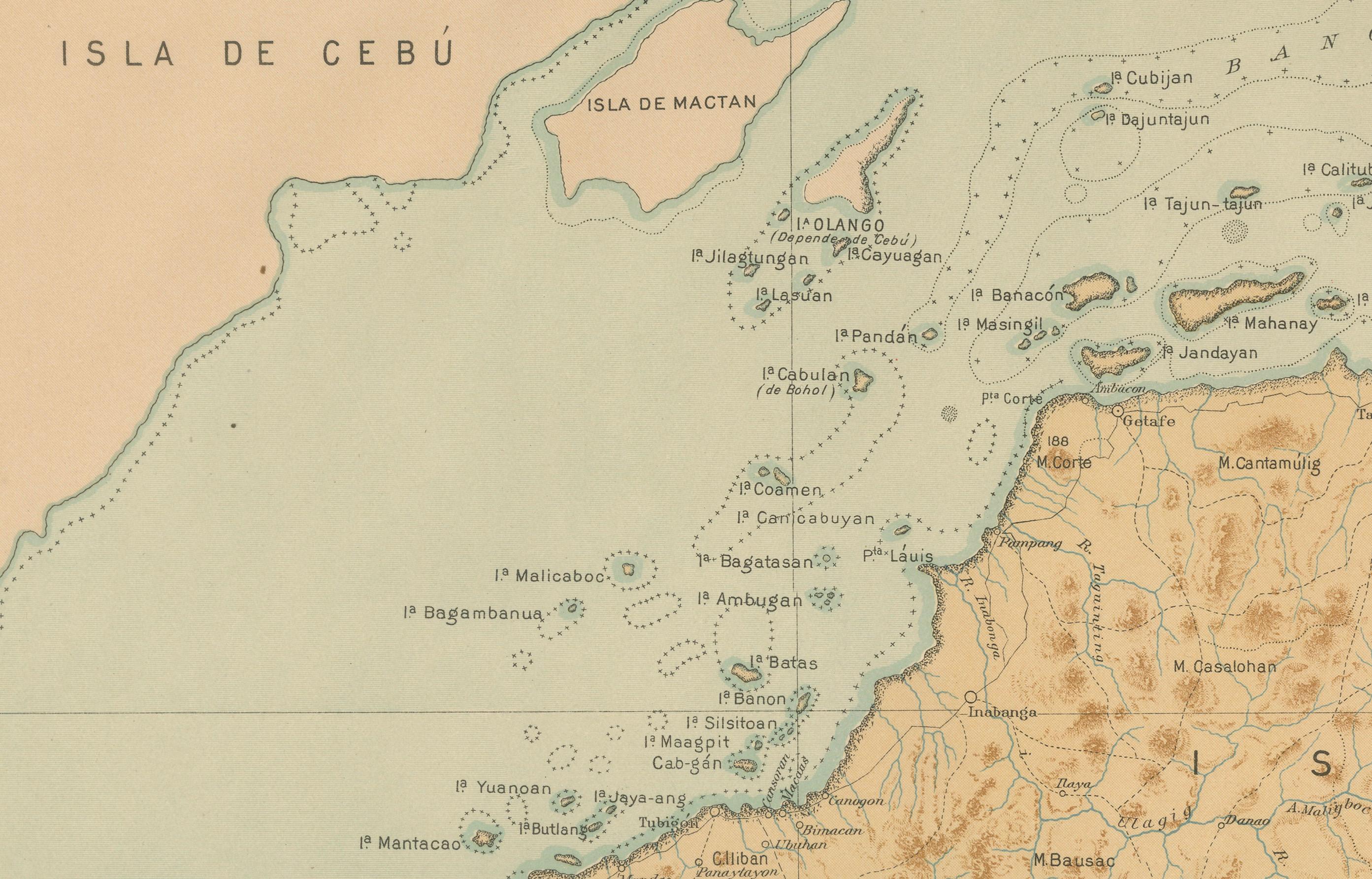 Paper Map of the Island of Bohol – Observatorio de Manila, 1899 For Sale