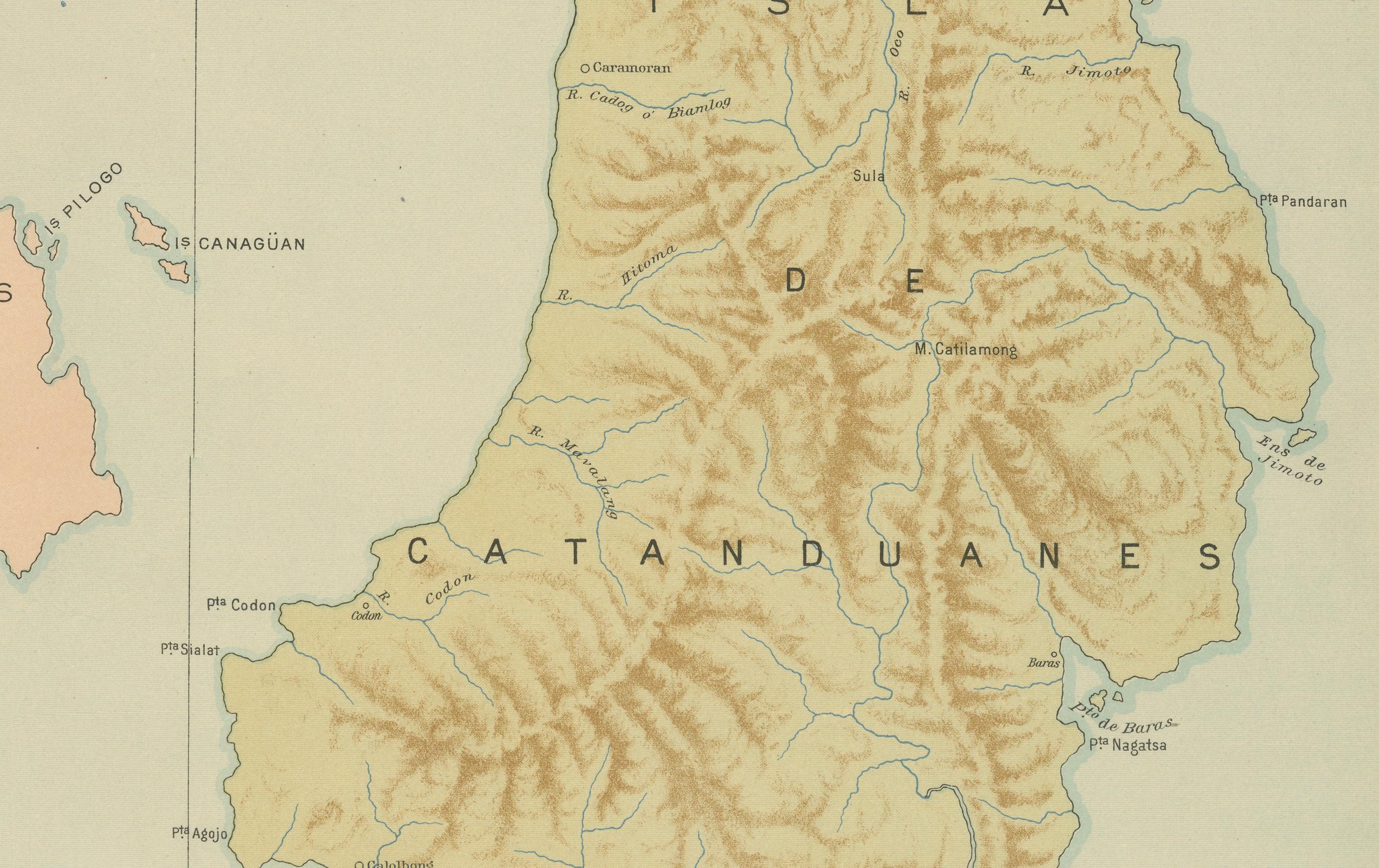Philippine Map of the Island of Catanduanes – Observatorio de Manila, 1899 For Sale