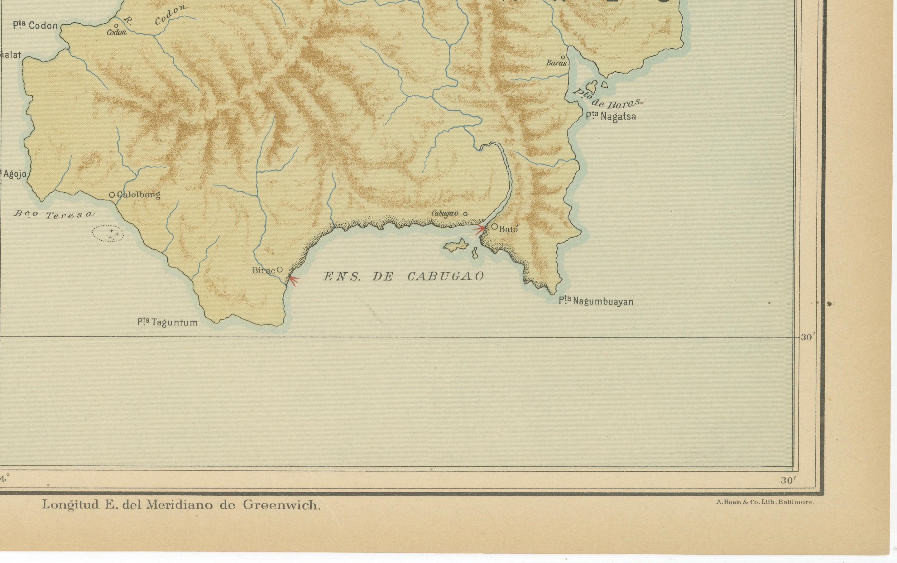 Map of the Island of Catanduanes – Observatorio de Manila, 1899 In Good Condition For Sale In Langweer, NL