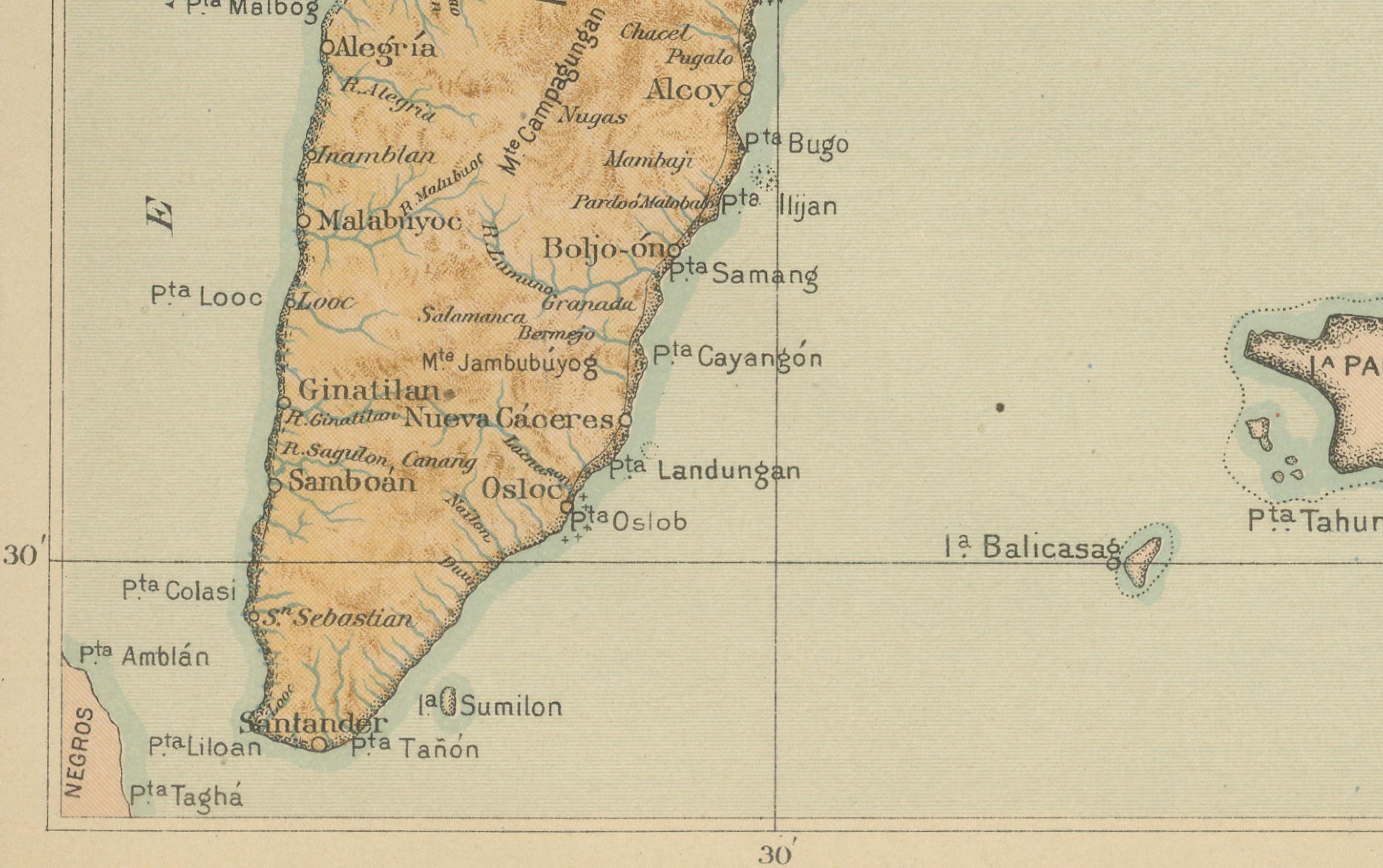 Map of the Island of Cebu – Observatorio de Manila, 1899 In Good Condition For Sale In Langweer, NL