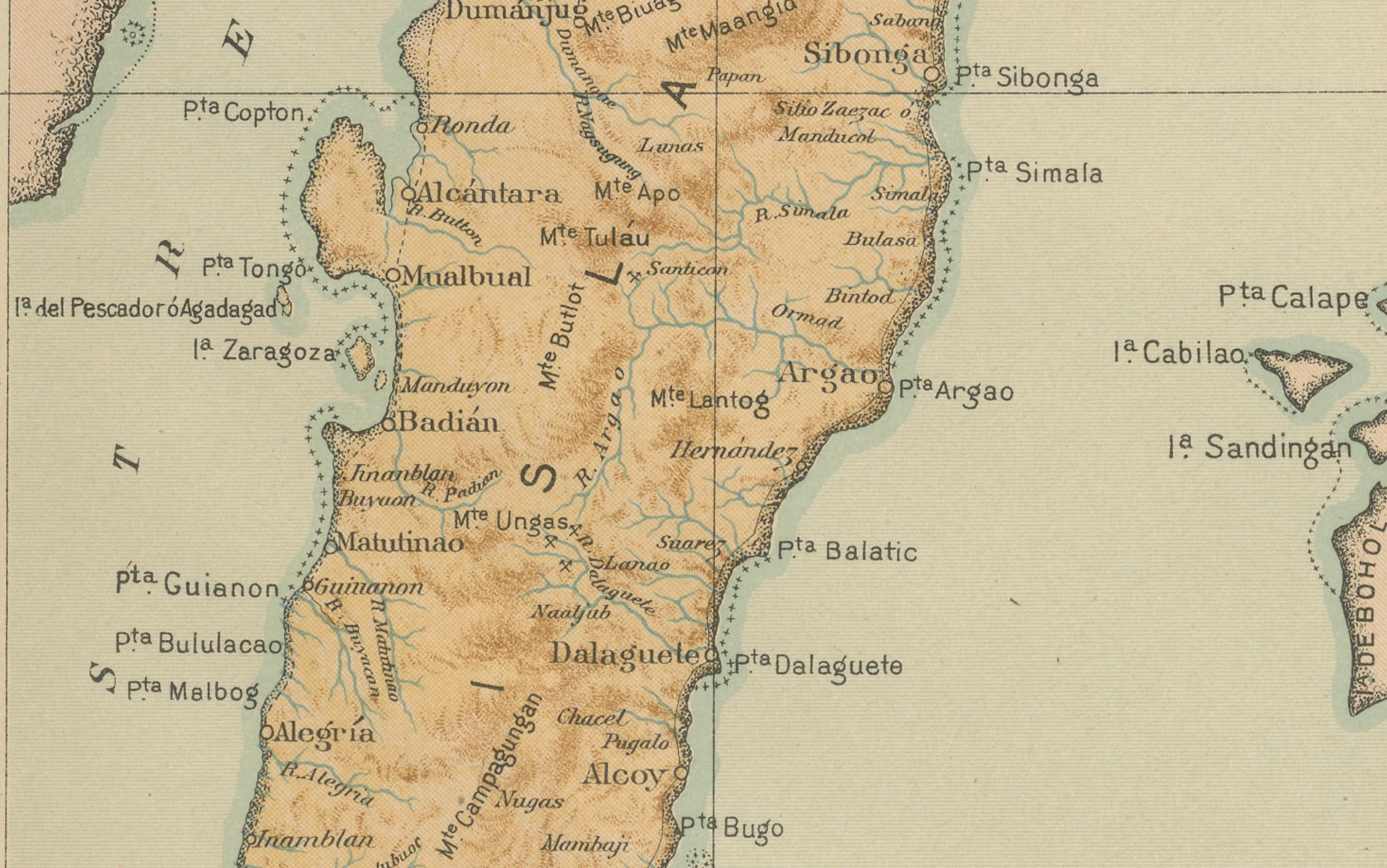 Late 19th Century Map of the Island of Cebu – Observatorio de Manila, 1899 For Sale